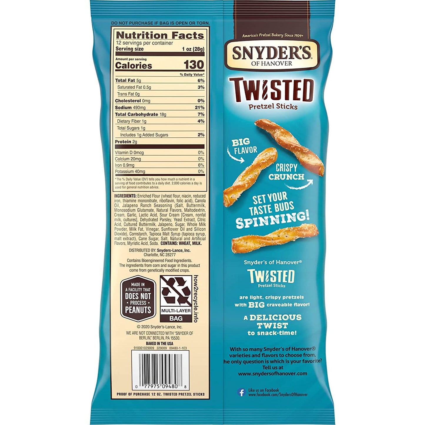 Snyders Jalapeno Ranch Twisted Pretzels 12oz (Pack of 4)