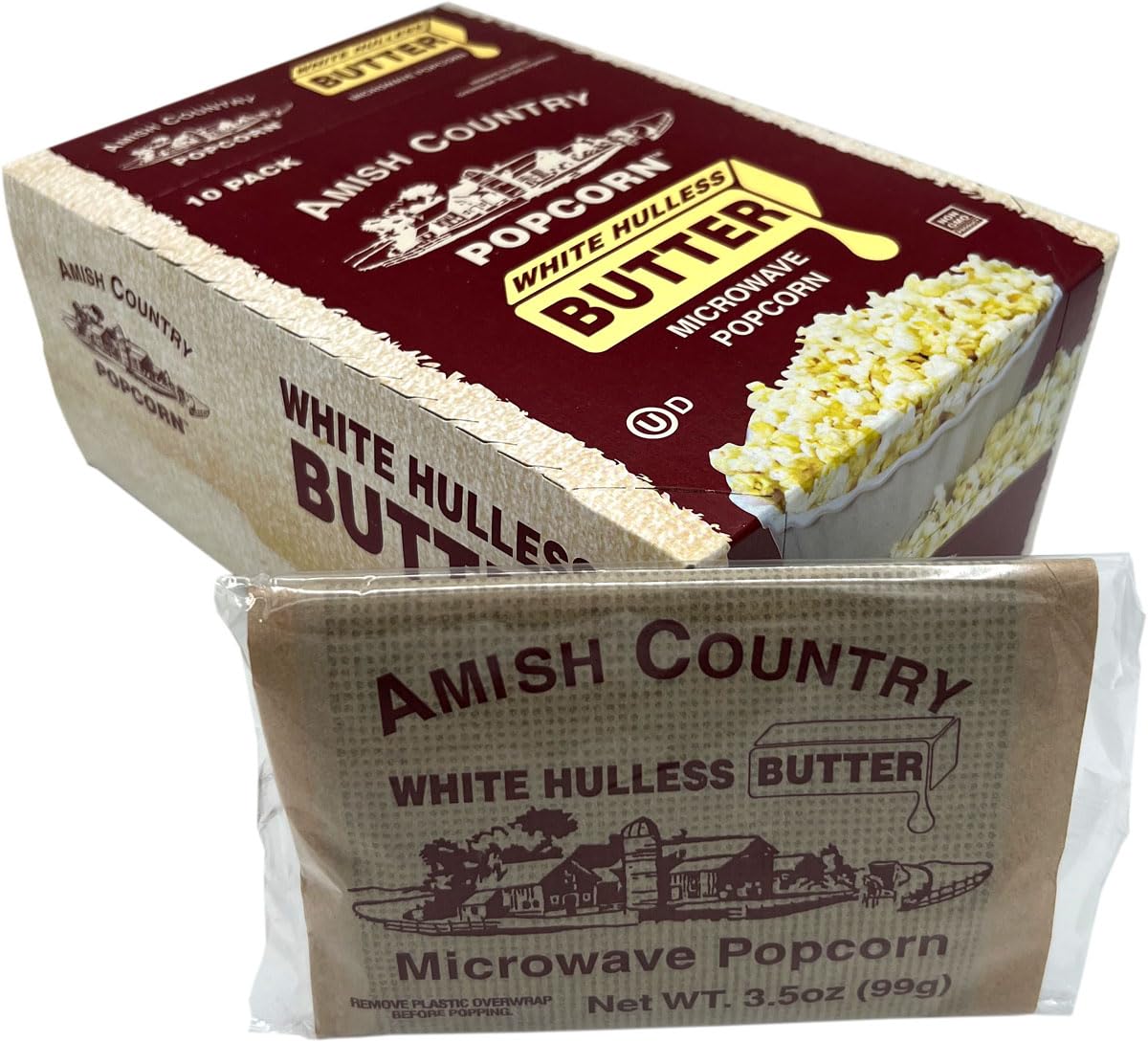 Amish Country Popcorn Old Fashioned Microwave Popcorn 10 Pack Medium White Non-GMO Gluten Free Kosher 0.35 Ounce Each