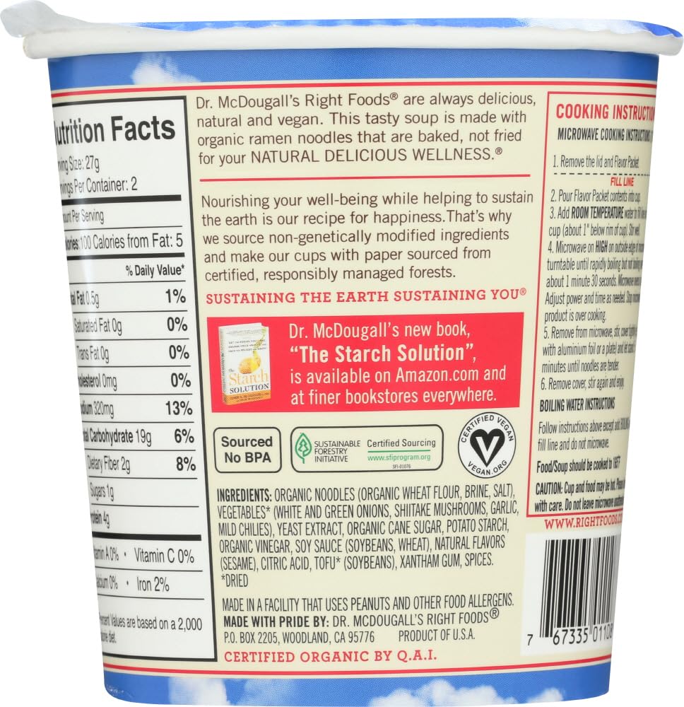 Dr. Mcdougall'S Right Foods Vegan Hot And Sour Ramen, 1.9 Ounce Cups (Pack Of 6)