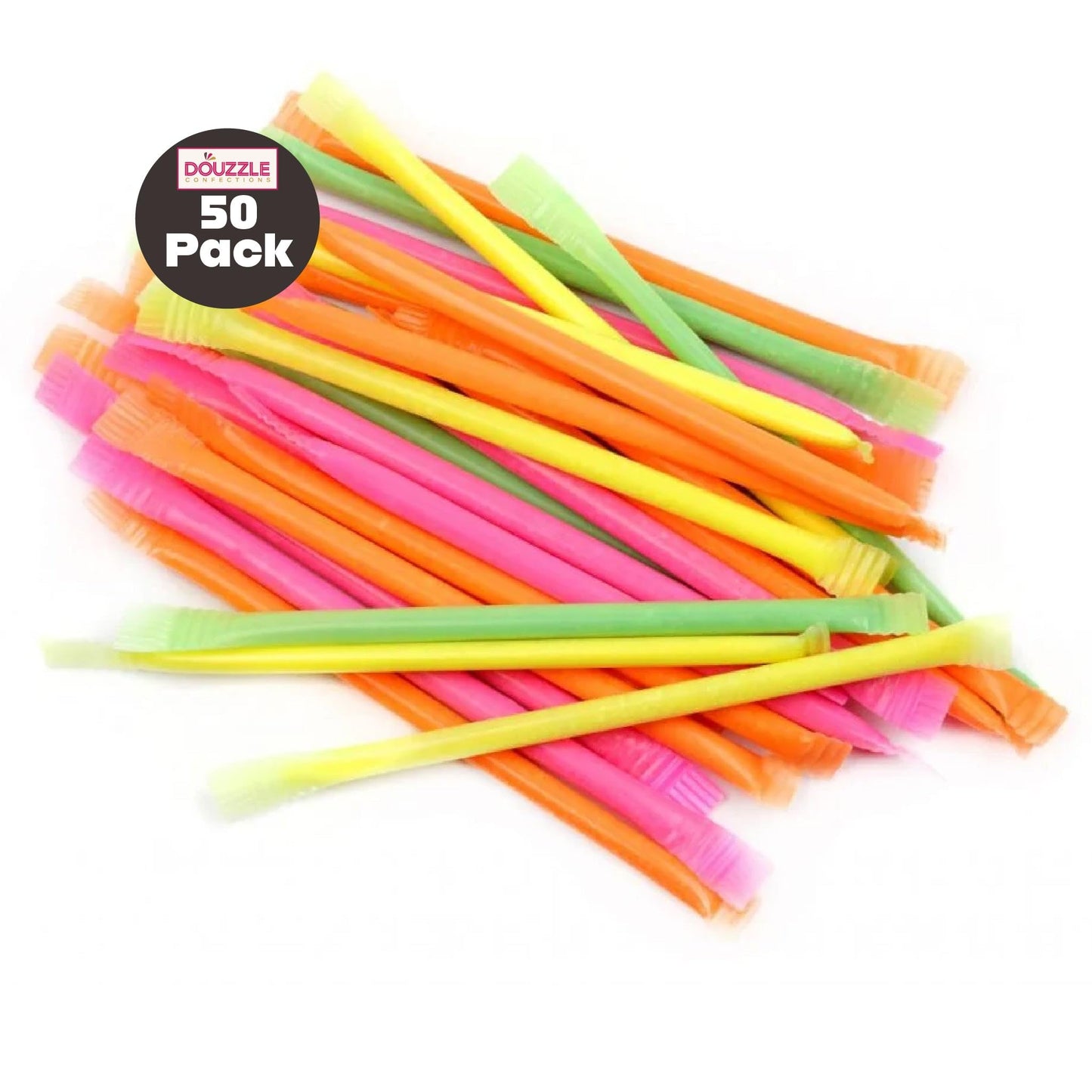 DOUzzle Back To School Candy Powder Sour Fizzy Straws (50 Count - 1 Pack) Individually Wrapped, Party Favor, Goodie Bag & Pinata