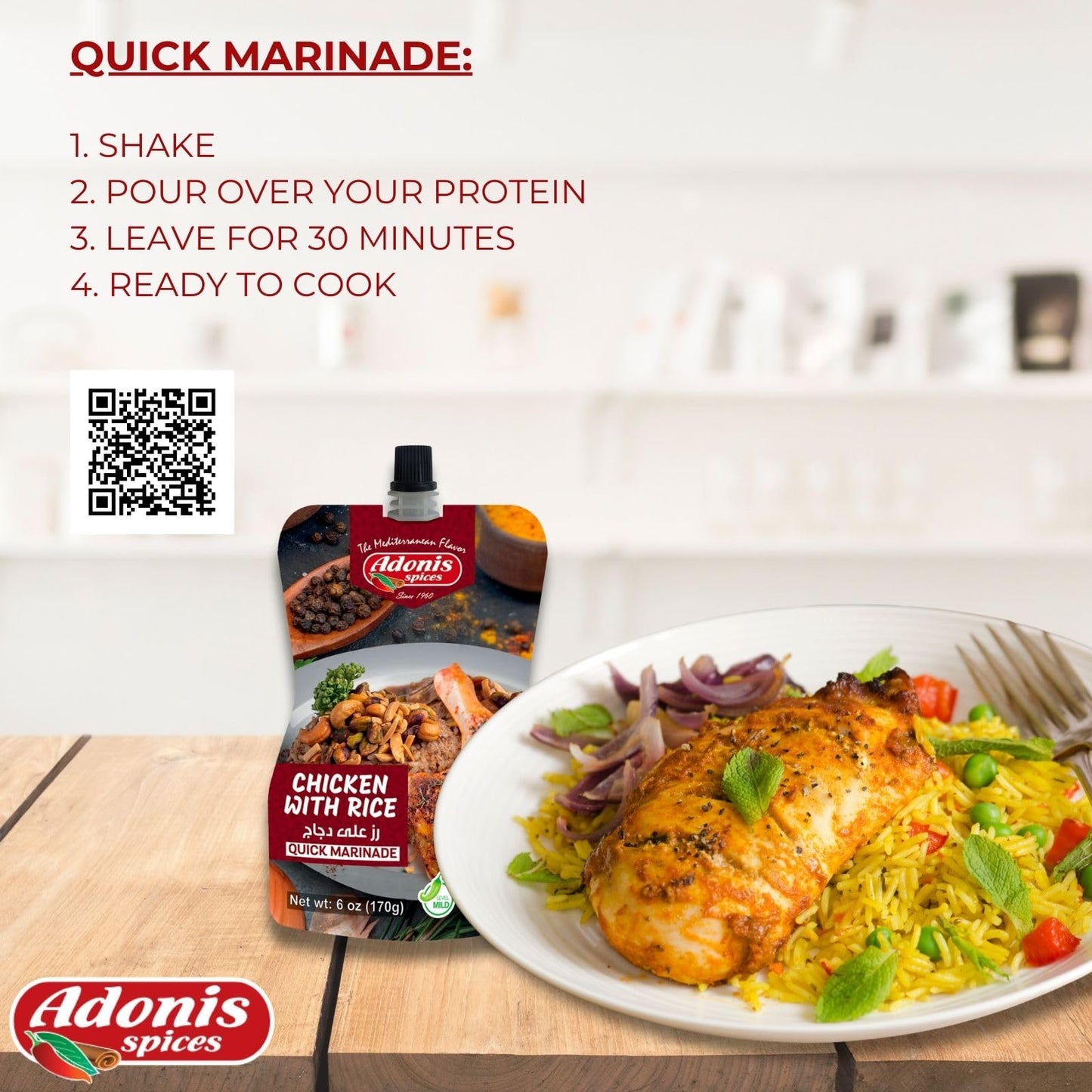 Adonis - Chicken with Rice Quick Marinade, 6 oz (170g), Ready to Use Liquid Seasoning Marinade