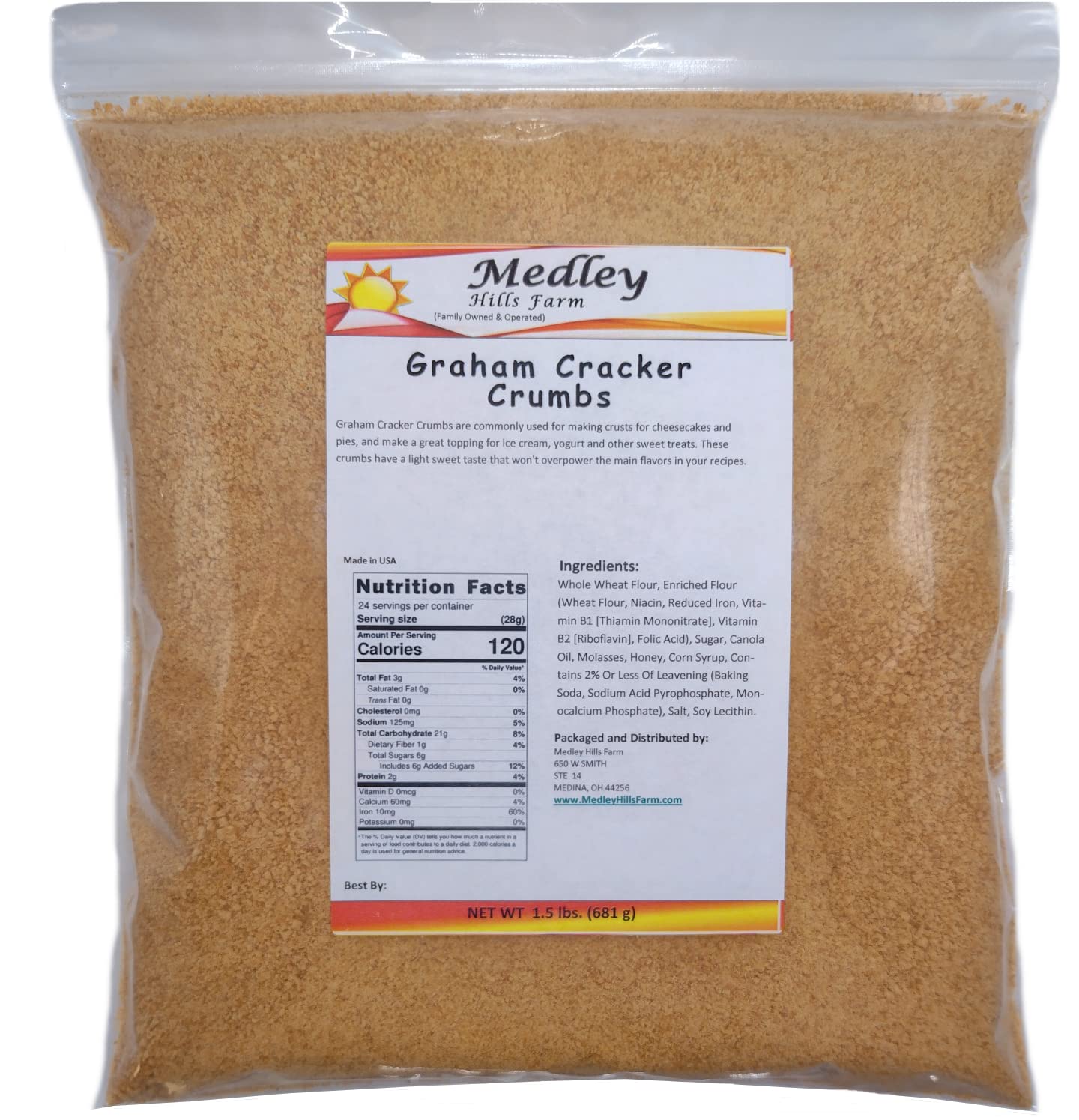 Medley Hills Farm Graham Cracker Crumbs - In Resealable Bag - 1.5 Lbs