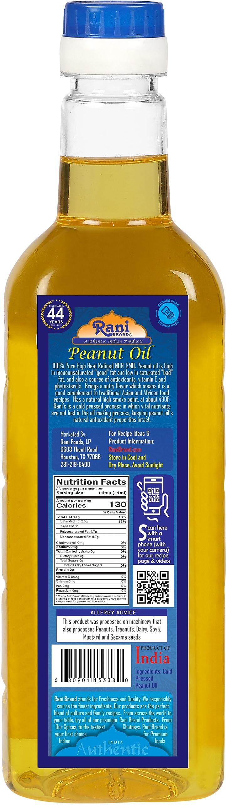 Rani Premium Oils Combo Set Of 3 - Peanut Oil, Mustard Oil, Sesame Oil 16.9 Ounce (500Ml) ~ Cold Pressed | 100% Natural | Kosher