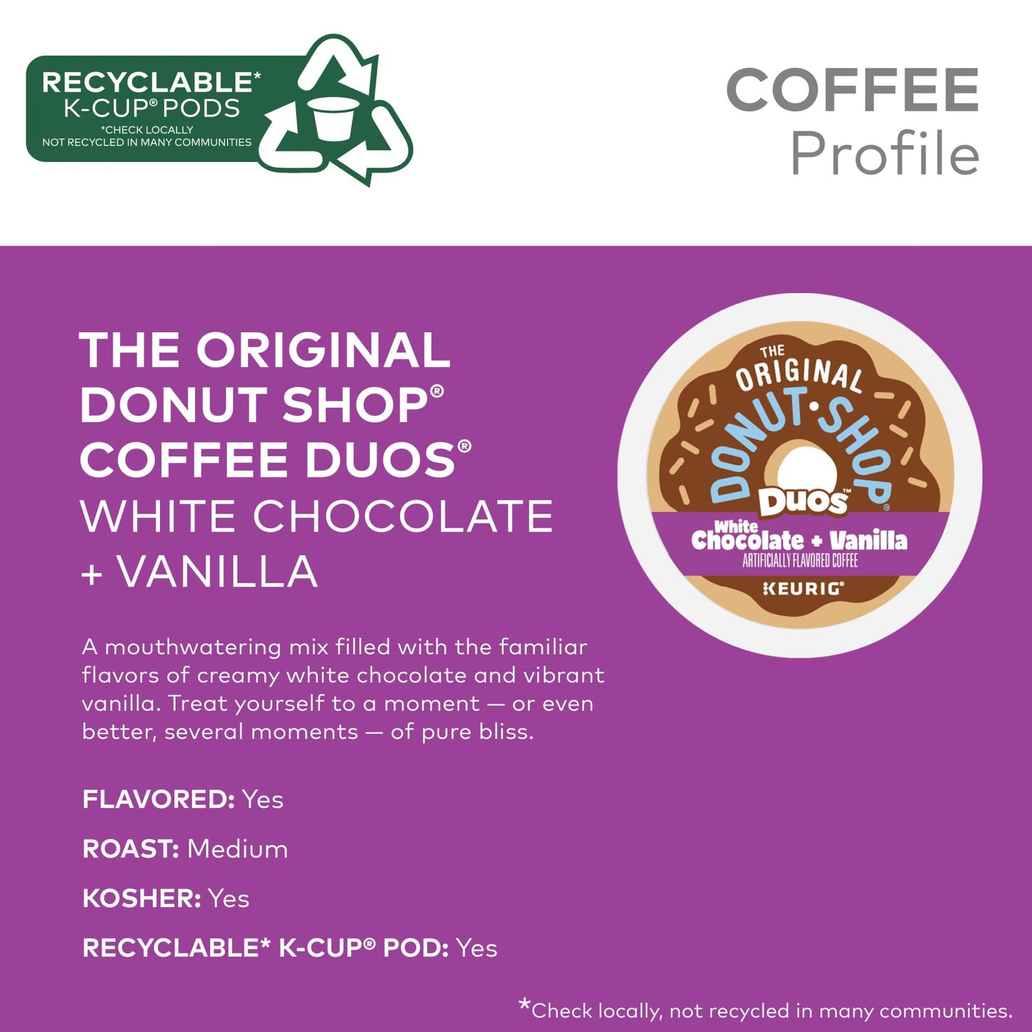The Original Donut Shop Duos White Chocolate + Vanilla, Keurig Single Serve K-Cup Pods, 60 Count (6 Packs Of 10)