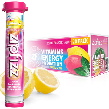 Zipfizz Daily Energy Drink Powder, Sugar-Free Electrolyte, 20 Pack, Pink Lemonade, Model 20PINK, 0.39 Ounce Each