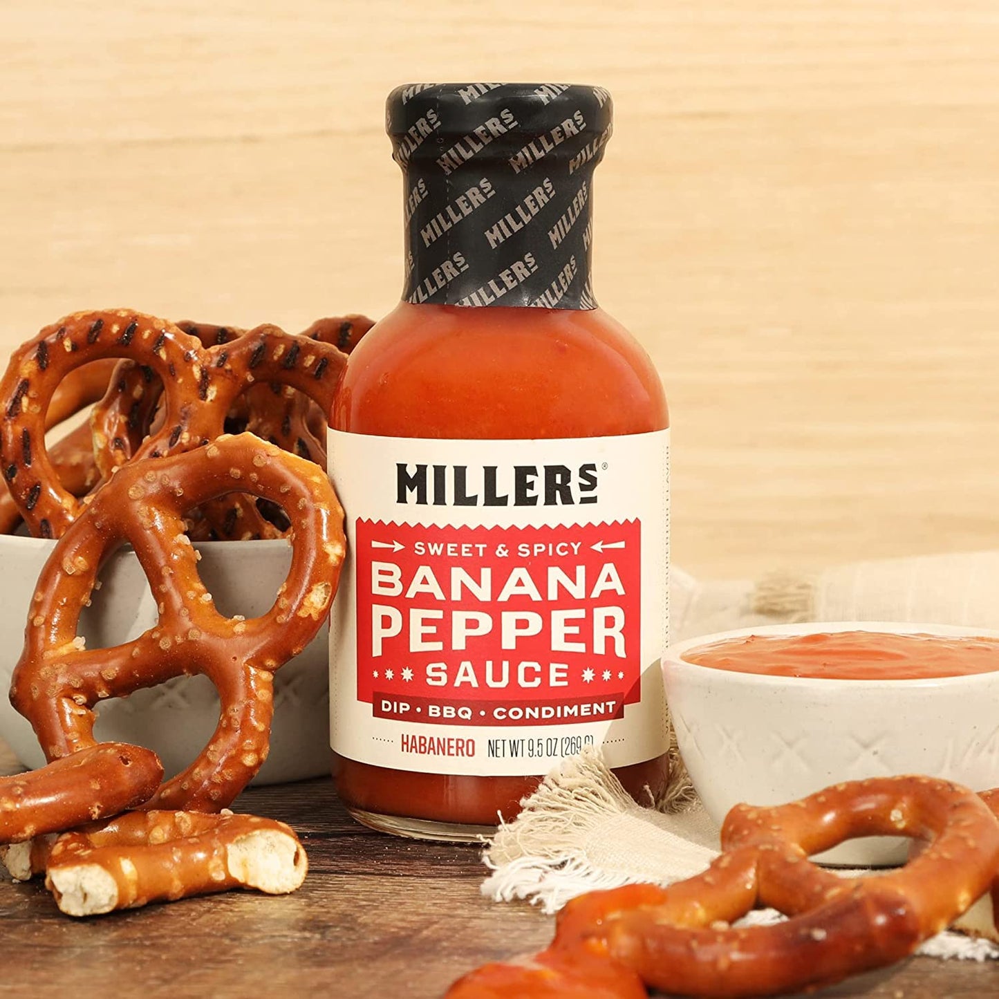 Miller'S Banana Pepper Habanero Hot Sauce, Sweet Spicy Banana Pepper Sauce - Best Use For Grilled Meats, Bbq Rub, Chicken Wing,