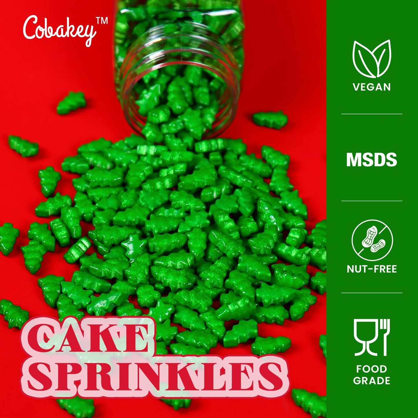 Cobakey Christmas Sprinkles for Cookies, Green Tree, 3.52 Ounce