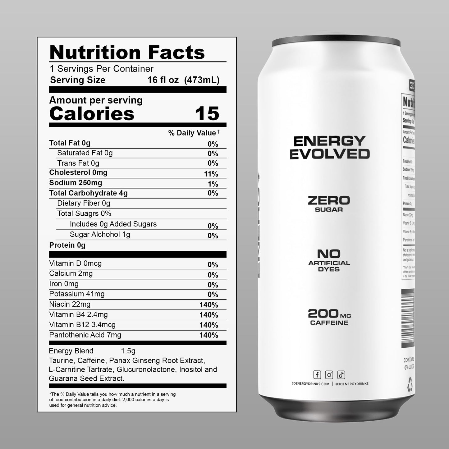 3D Energy Drink - Sugar Free  200mg Caffeine  Pre Workout  Taurine  L-Carnitine  Lightly Carbonated  16oz Cans  12 Pack - Citrus Frost