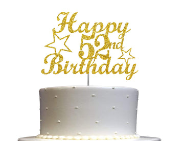 52 Birthday Cake Topper Gold Glitter, Party Decoration Ideas, Premium Quality, Sturdy Doubled Sided Glitter, Acrylic Stick. Made