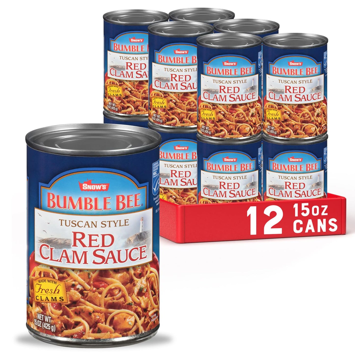 Bumble Bee Snow'S Tuscan Style Red Clam Sauce, 15 Oz (Case Of 12) - Authentic Italian Clam Sauce - Made With Fresh Clams, Garlic