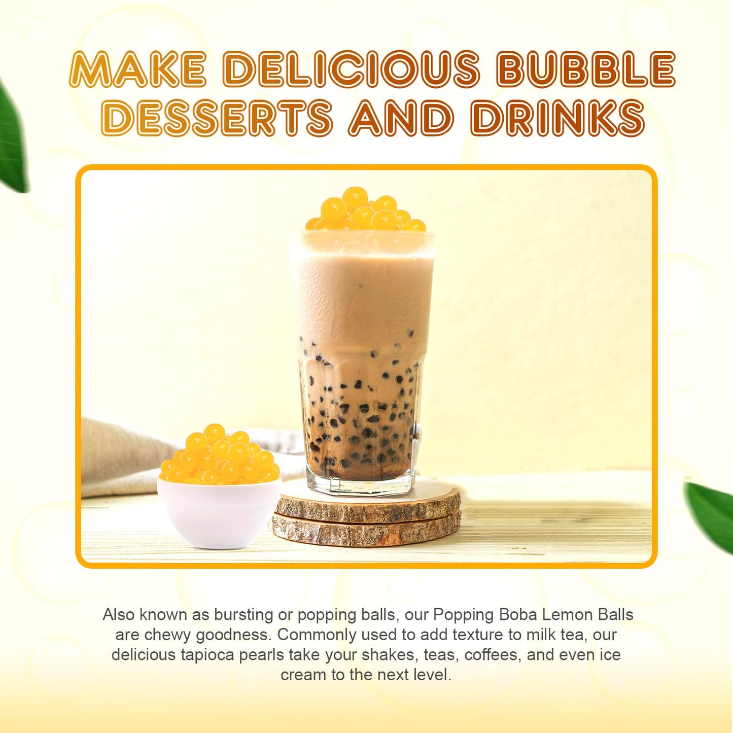 Fanale Lemon Popping Boba Pearls, Vegan, Non Gmo, Gluten Free, Fat Free, Perfect For Bubble Tea, Smoothies, Ice Cream, Desserts,