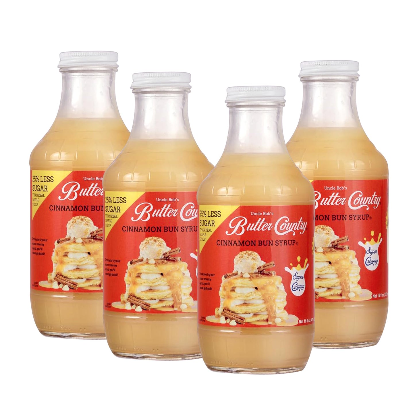 Uncle Bob's Butter Country Rich & Creamy Cinnamon Bun Flavored Buttermilk Syrup for Pancakes, Waffles, French Toast, & More, No 