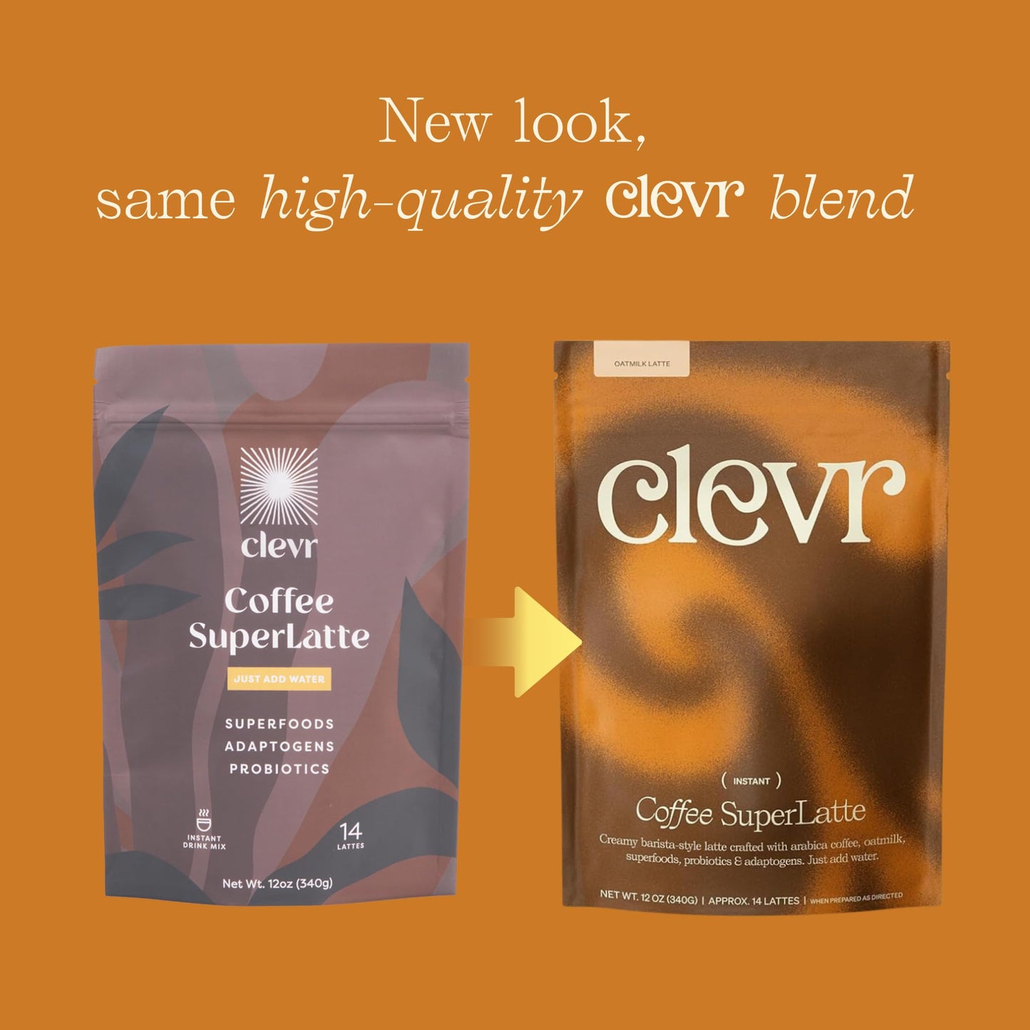 Clevr Mushroom Coffee Latte Instant Powder, Oat Milk, 12 Ounce, Fair Trade, Medium Roast, 14 Servings