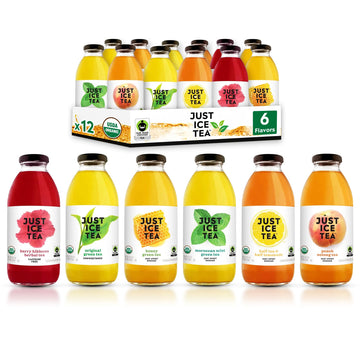 Just Ice Tea Organic Iced Tea Variety Pack, 16 Fl Oz Glass Bottles, 6 Flavors, Pack of 12