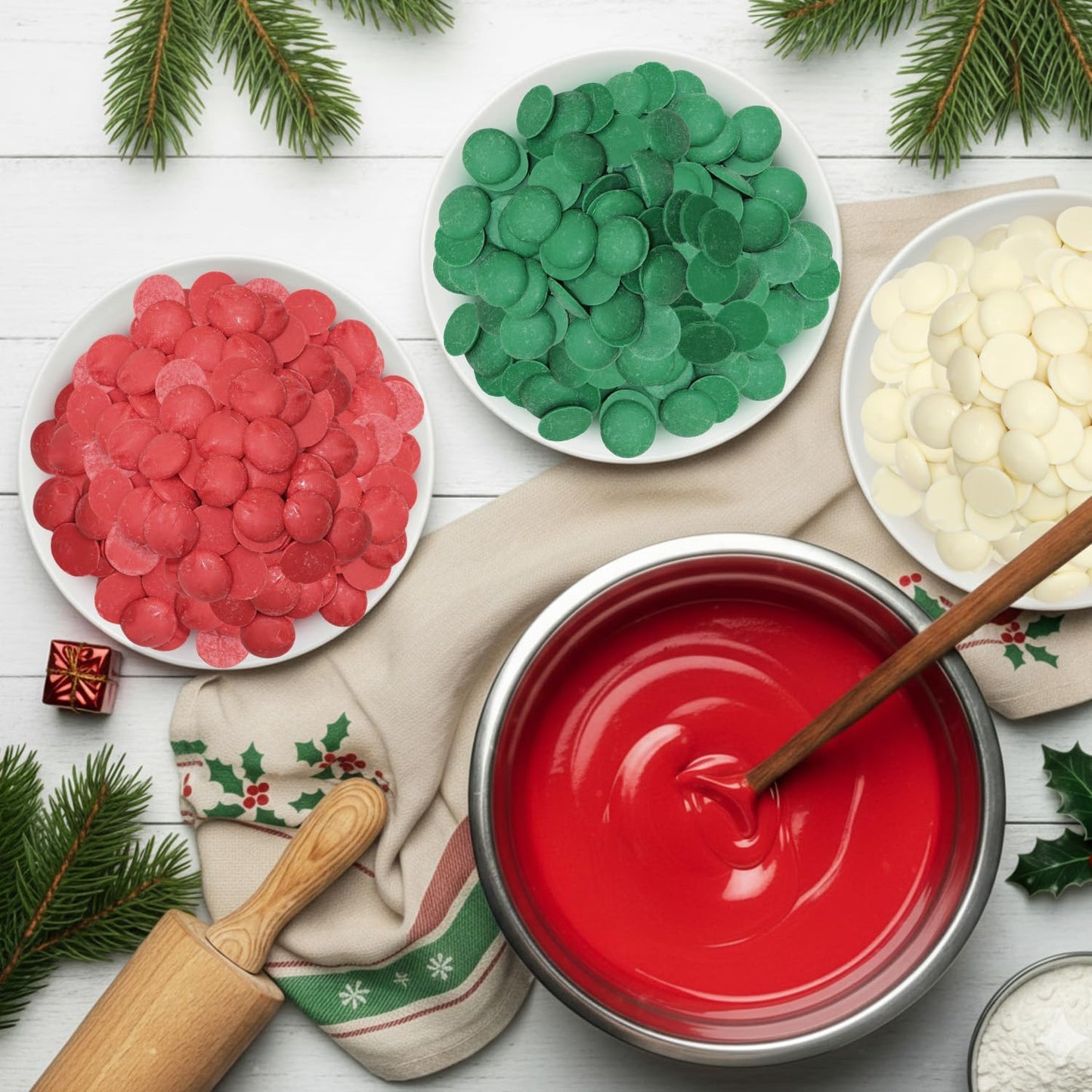 Christmas Candy Melts 3 LB Pack - Red  Green & White Confectionery Coating Wafers for Baking  Dipping & Decorating 3 Bags (1 LB Each) Easy Melt for Holiday   Cake Pops & Desserts