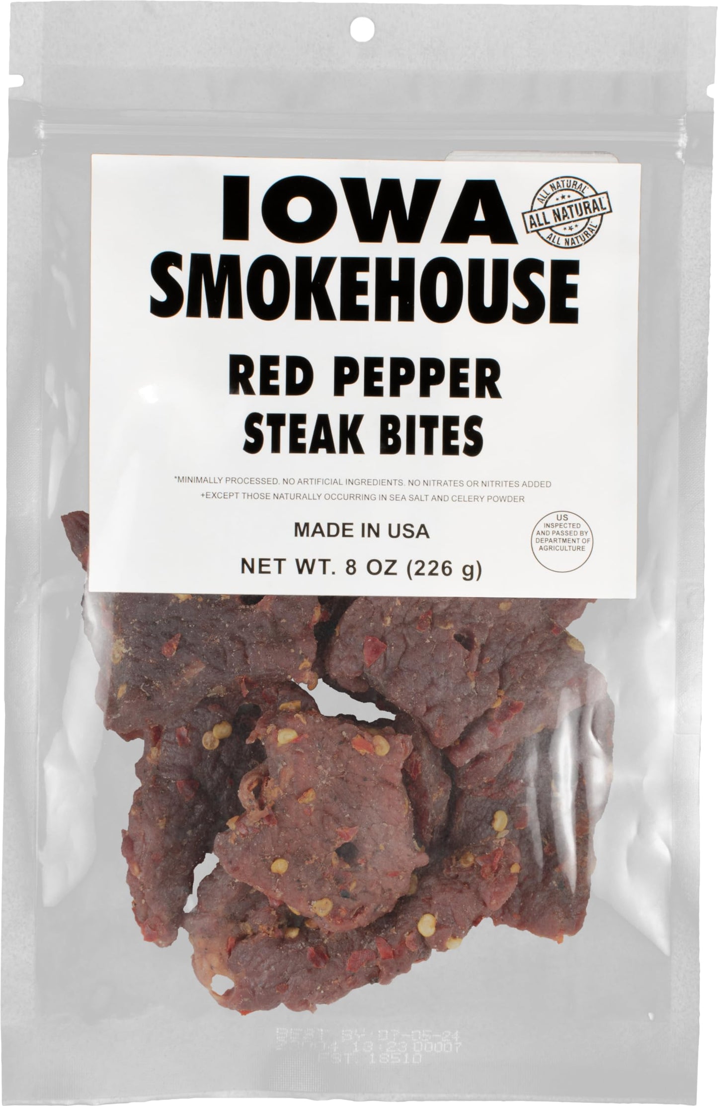 IOWA SMOKEHOUSE Steak Bites, Red Pepper - Tender Nugget Meat Snack - All Natural & Gluten Free - 9g of Protein, All USA Beef - 8
