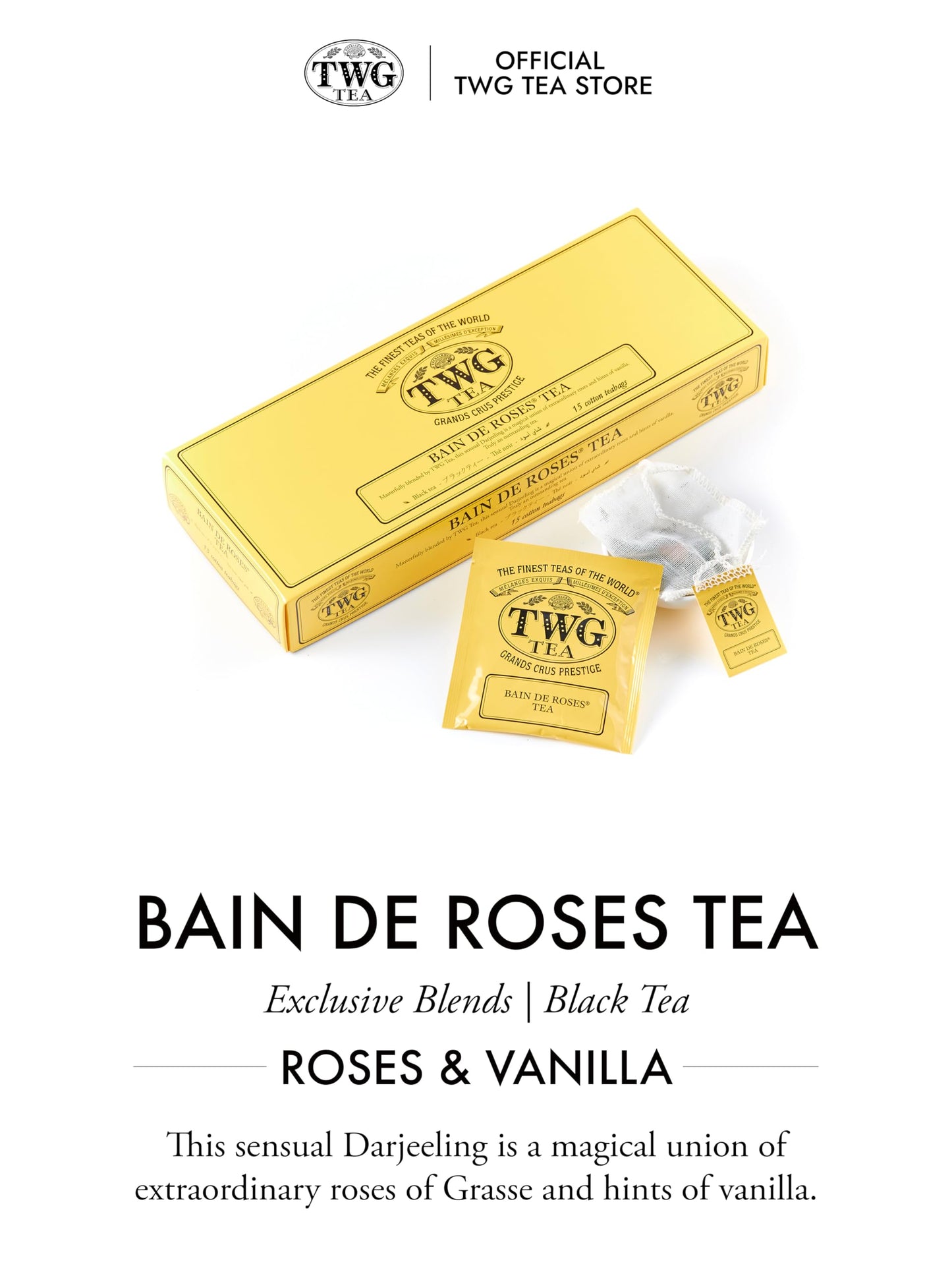 TWG Tea Bain de Roses Black Tea Gift Set with 15 Hand Sewn Cotton Tea Bags