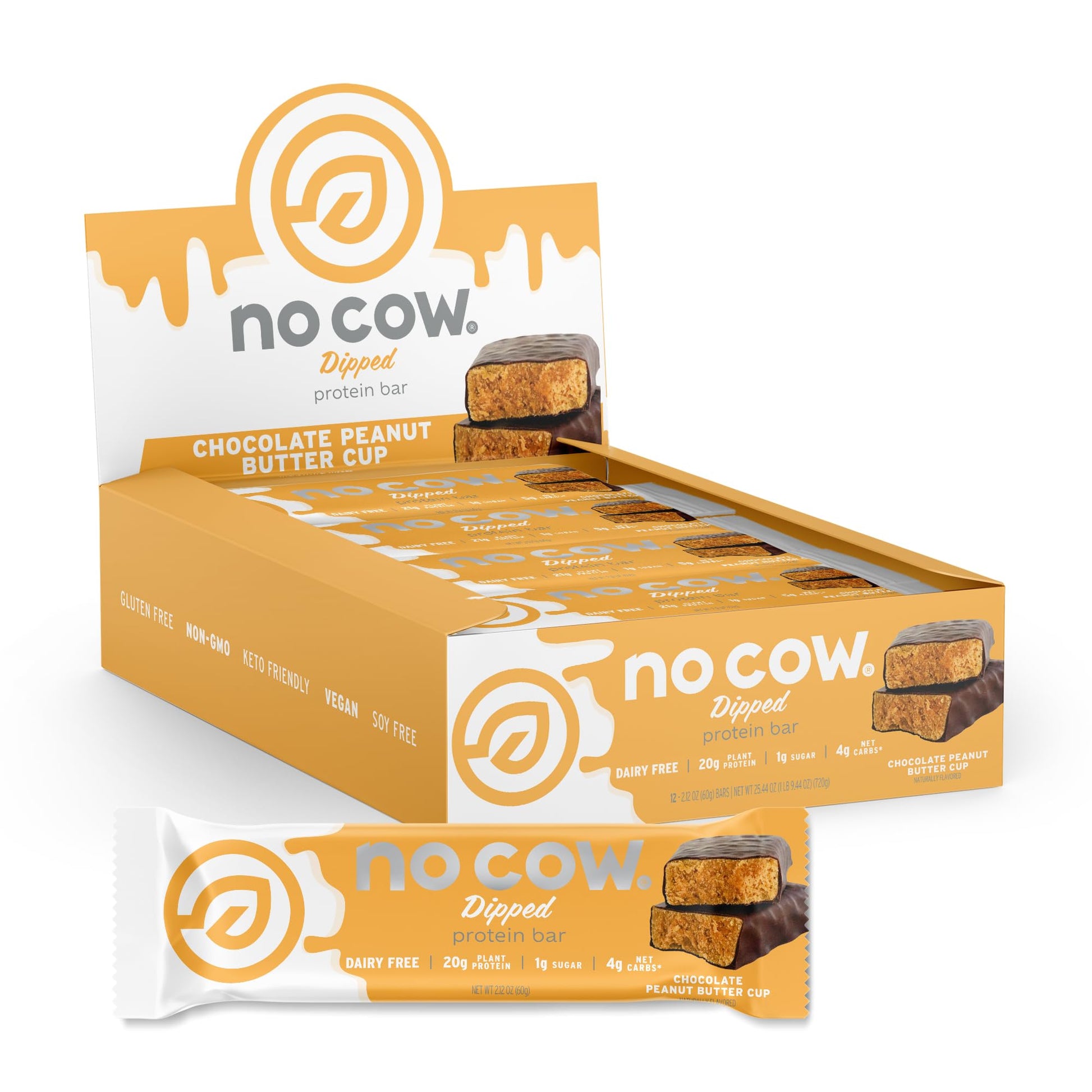 No Cow High Protein Bars, Chocolate Peanut Butter Cup - Healthy Snacks, 20G Vegan Protein, High Fiber, Low Sugar, Keto Friendly,