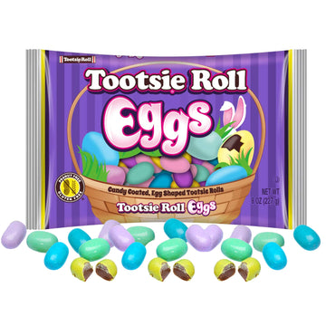 Candy Coated, Tootsie Roll Egg Shaped Candies, Perfect Easter Treats For Baskets Or Hunts, 8 Oz Bag