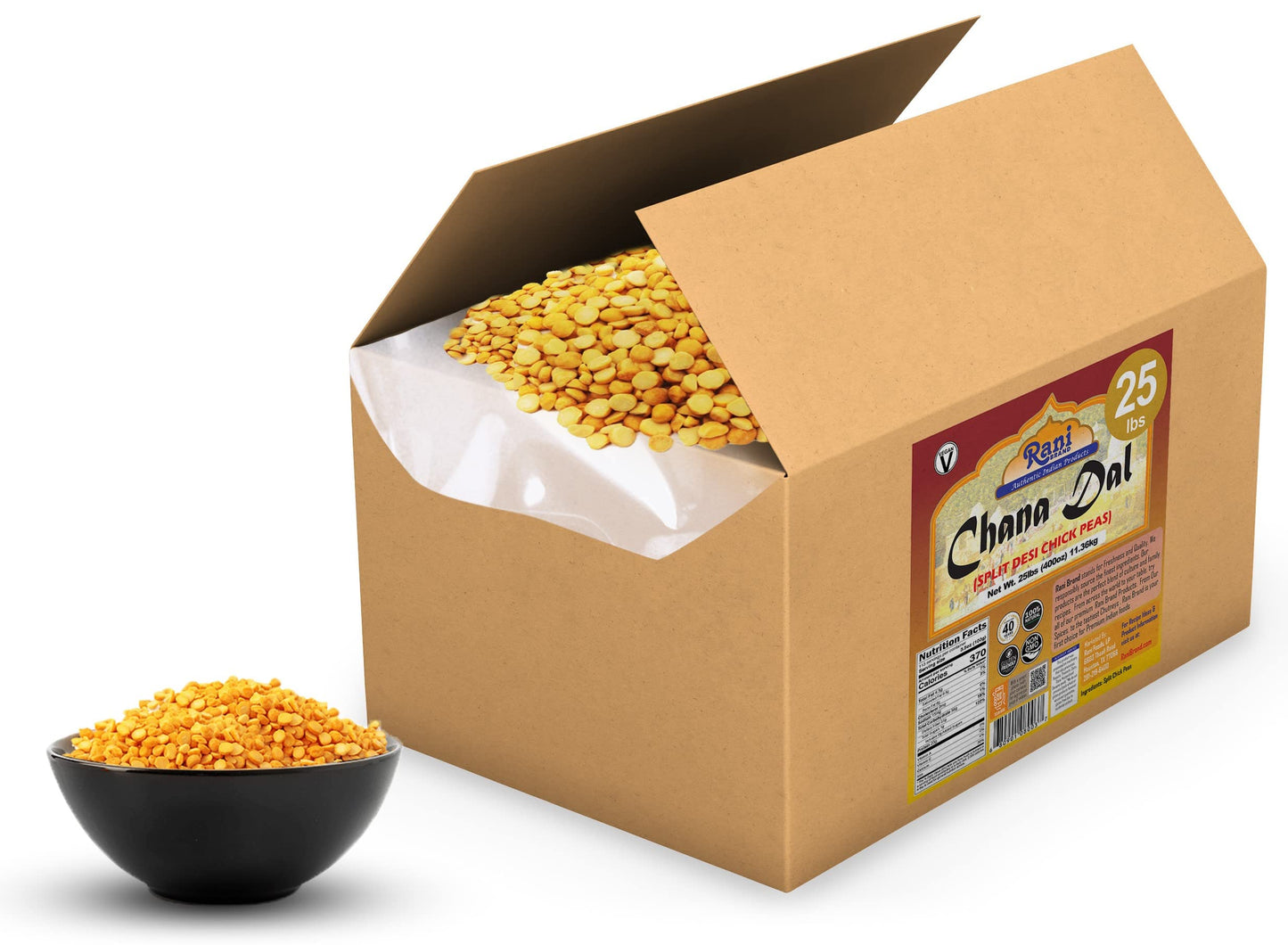 Rani Chana Dal (Split Desi Chickpeas without skin) 400oz (25lbs) 11.36kg Bulk Box ~ All Natural | Gluten Friendly | NON-GMO | Ko