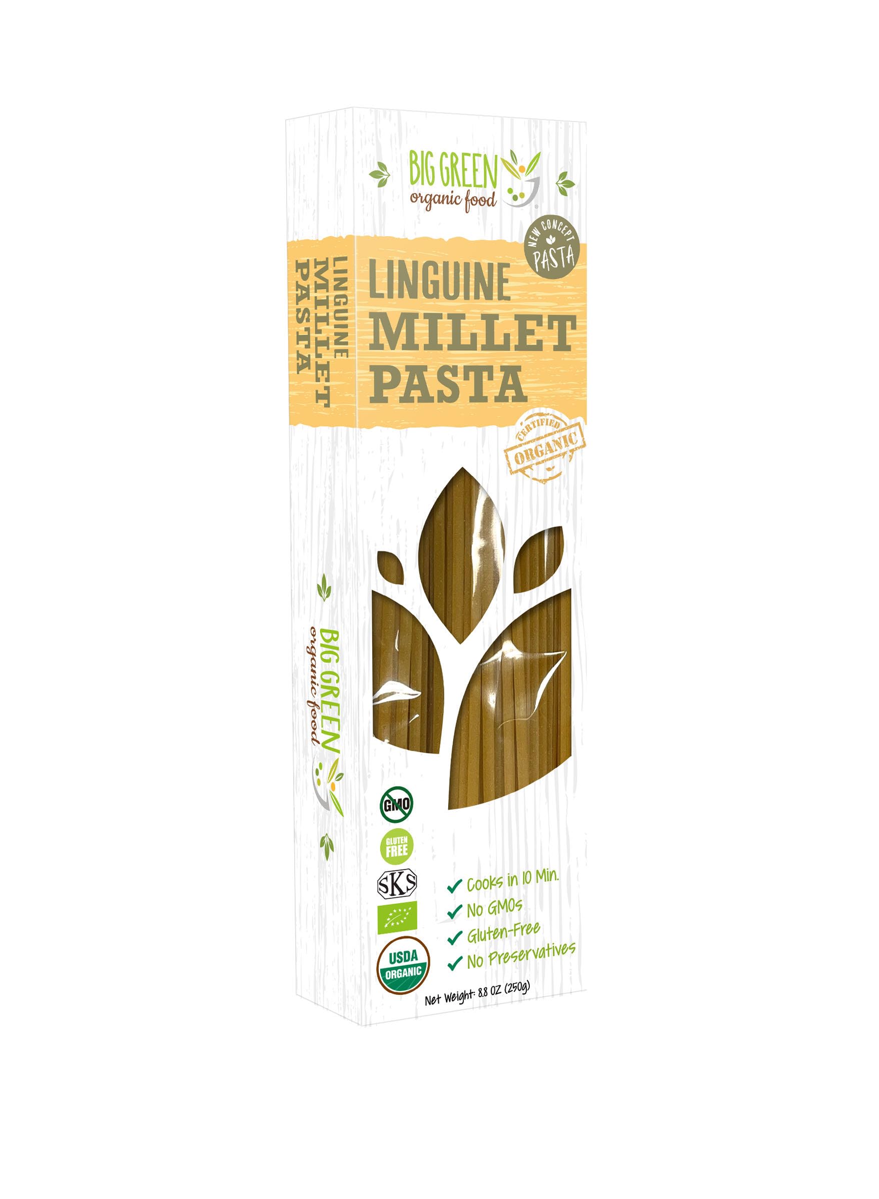 Big Green Organic Food- Organic Millet Linguine, Gluten-Free, Lectin-Free, Non-GMO, Vegan, Wheat and Rice Alternative, 8.8oz (1 