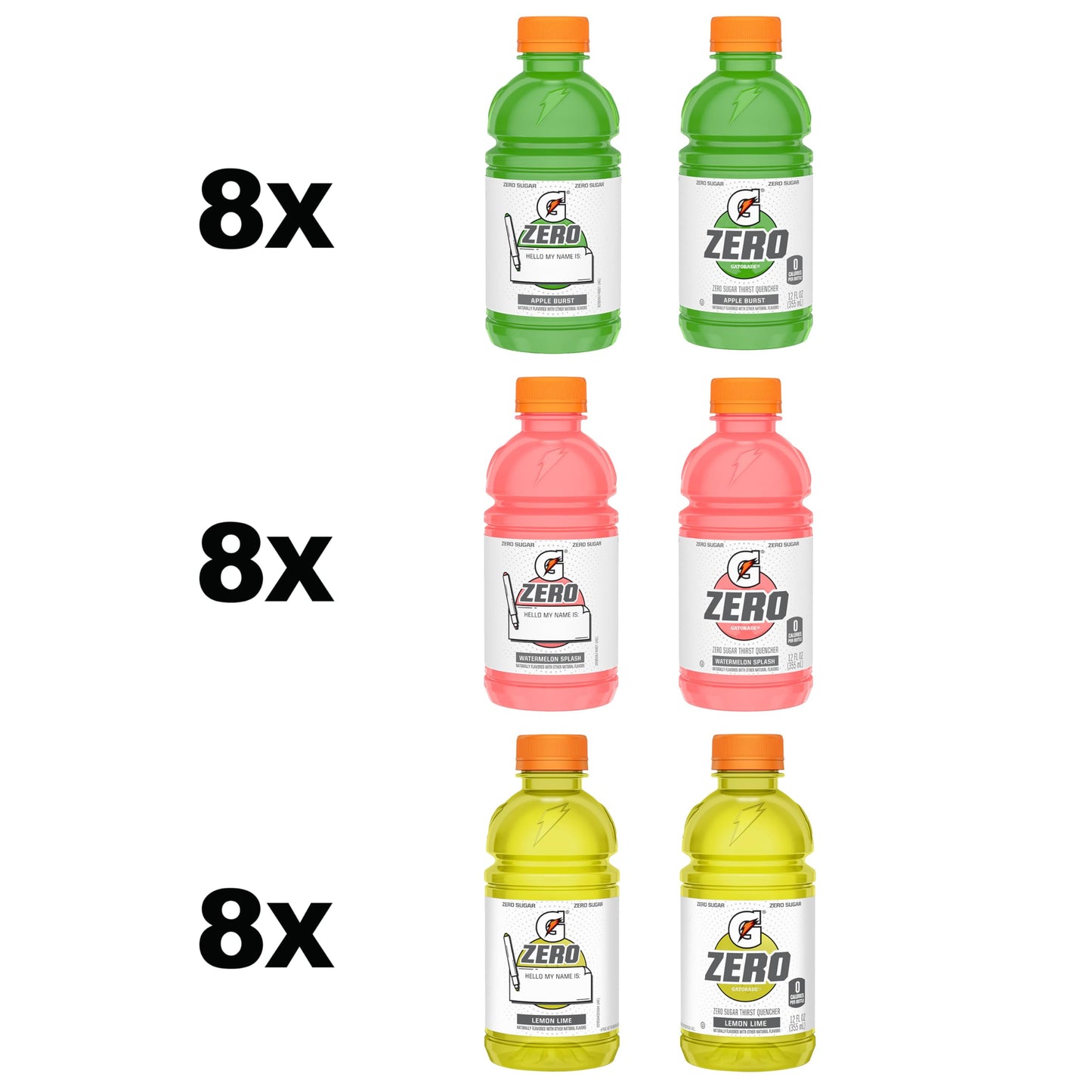 Gatorade Zero Kids Variety Pack, (Apple, Watermelon, Lemon Lime), 12 Fl Oz (Pack Of 24)