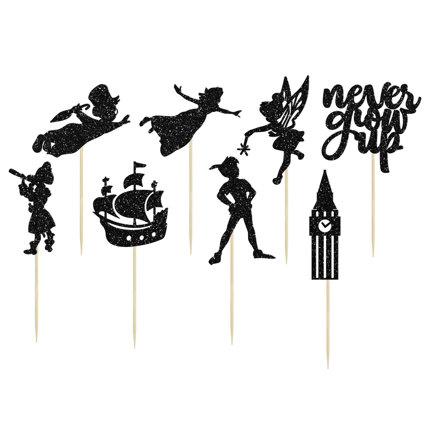 Gyufise 24 Pack Never Grow Up Cupcake Toppers Star Glitter Neverland P Pan Cupcake Picks Night Fairy Tales Elf Girl Cake Decorat