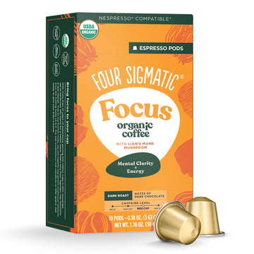 Four Sigmatic Focus Coffee Pods Compatible with Nespresso Original | Organic Dark Roast Espresso with Added Focus | Mushroom Coffee Enhanced with Lions Mane | Original Dark Roast 10ct