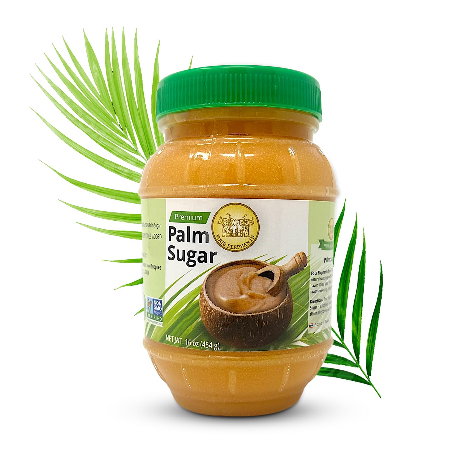 Four Elephants Premium Palm Sugar Non-GMO 16 oz - 100% Natural Sweetener, Pack of 1