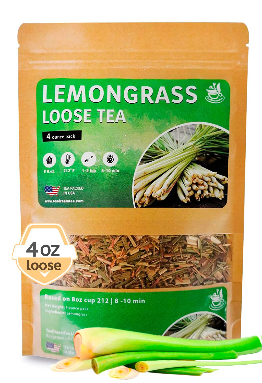 TeaDreamTea Lemongrass Tea Loose Leaf Herbal Tea – Caffeine Free – 4 oz