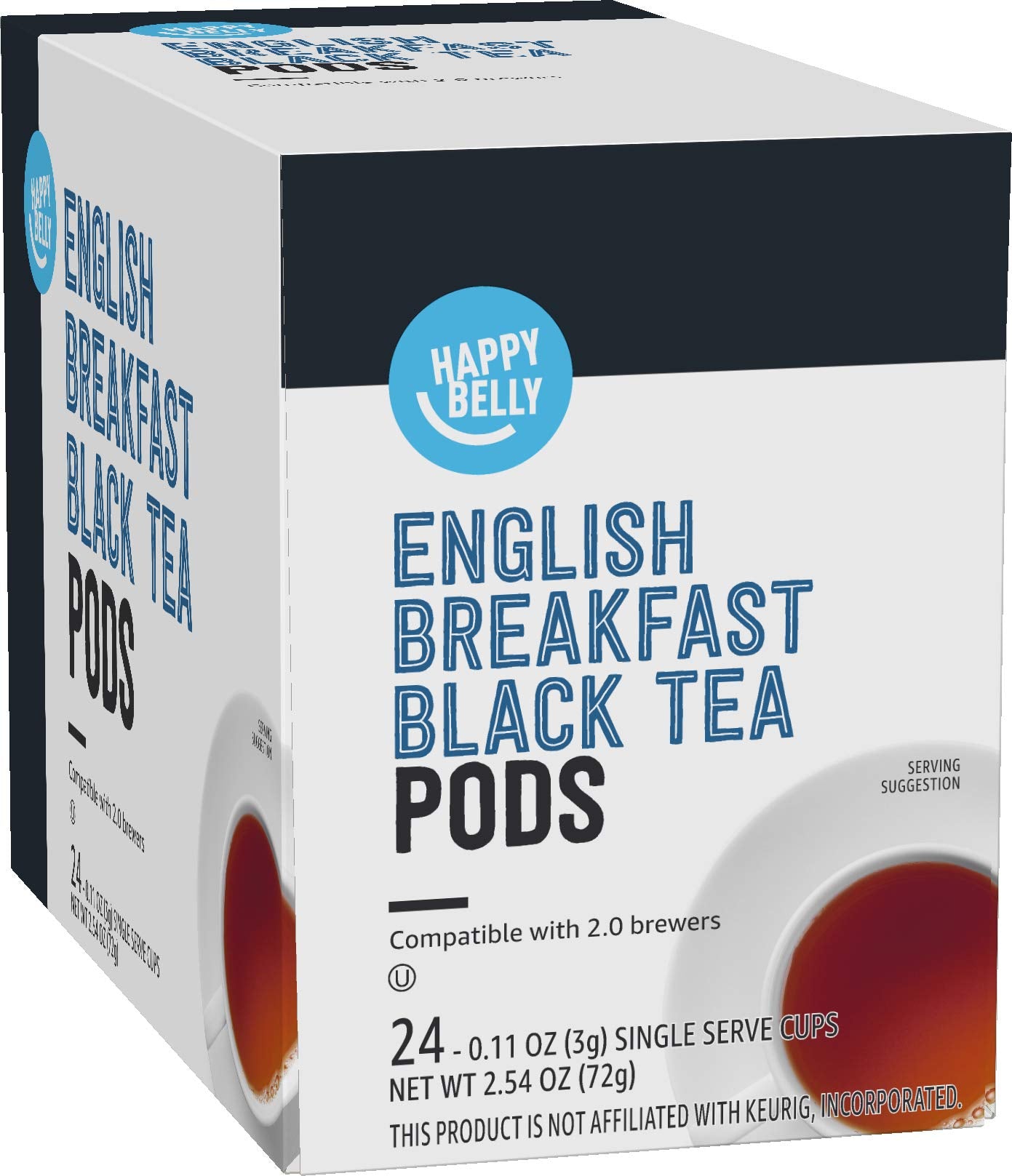 Happy Belly Tea Pods, Compatible with 2.0 K-Cup Brewers, English Breakfast, 24 Count