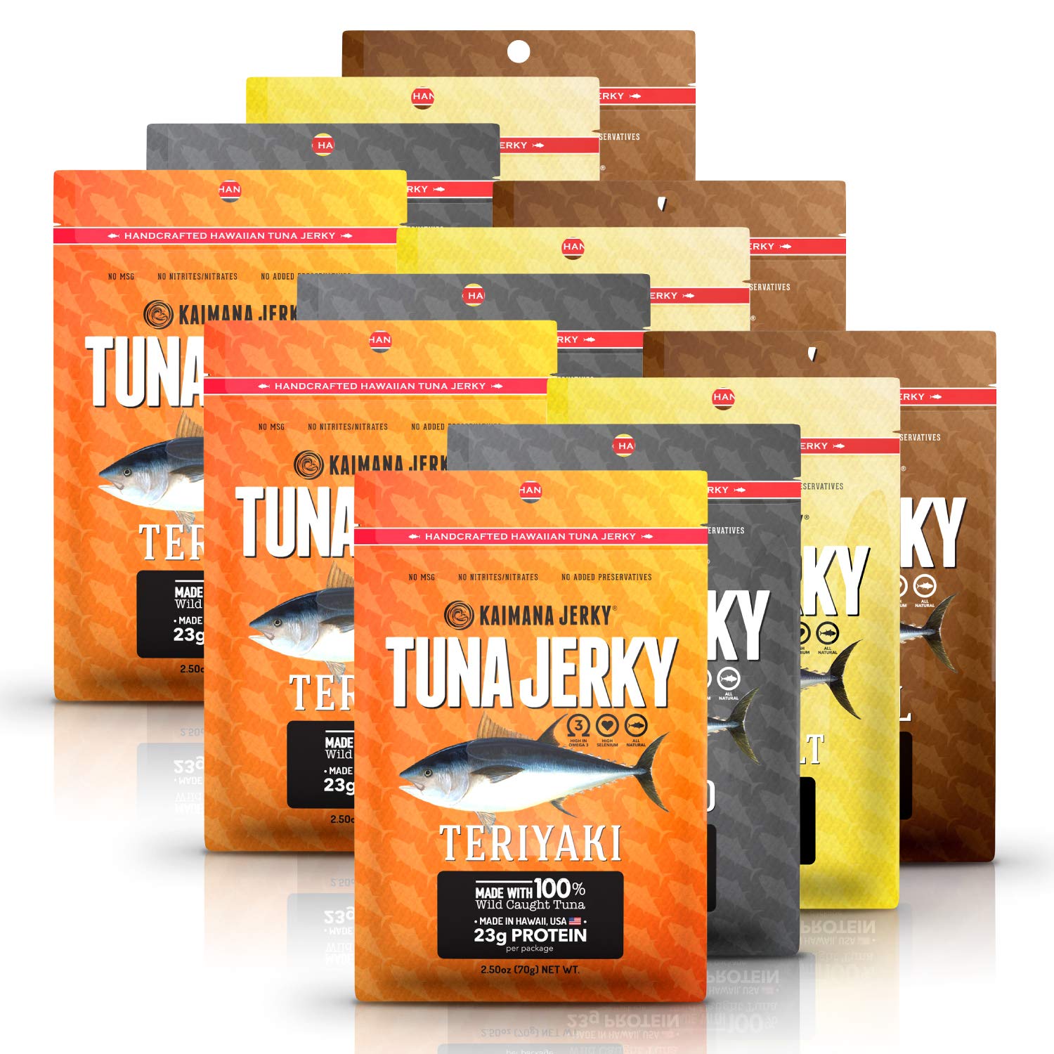 Kaimana Jerky Ahi Tuna Fish Jerky - Premium Protein, Omega-3, All Natural, 12 Pack Variety Bundle