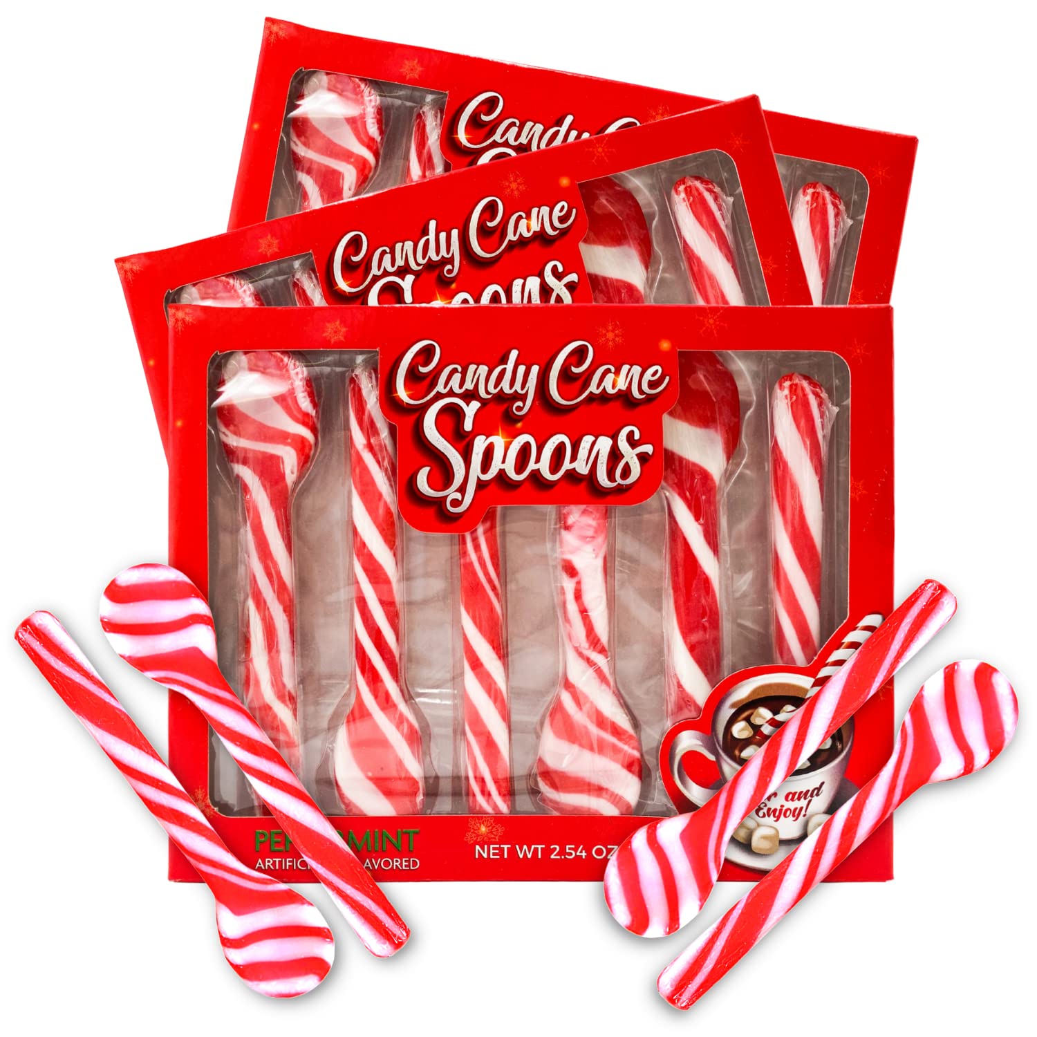 Candy Cane Peppermint Spoons, Edible Stirring Sticks for Hot Chocolate Beverages, Cocoa, Tea, Coffee, Stocking Stuffers Holiday 