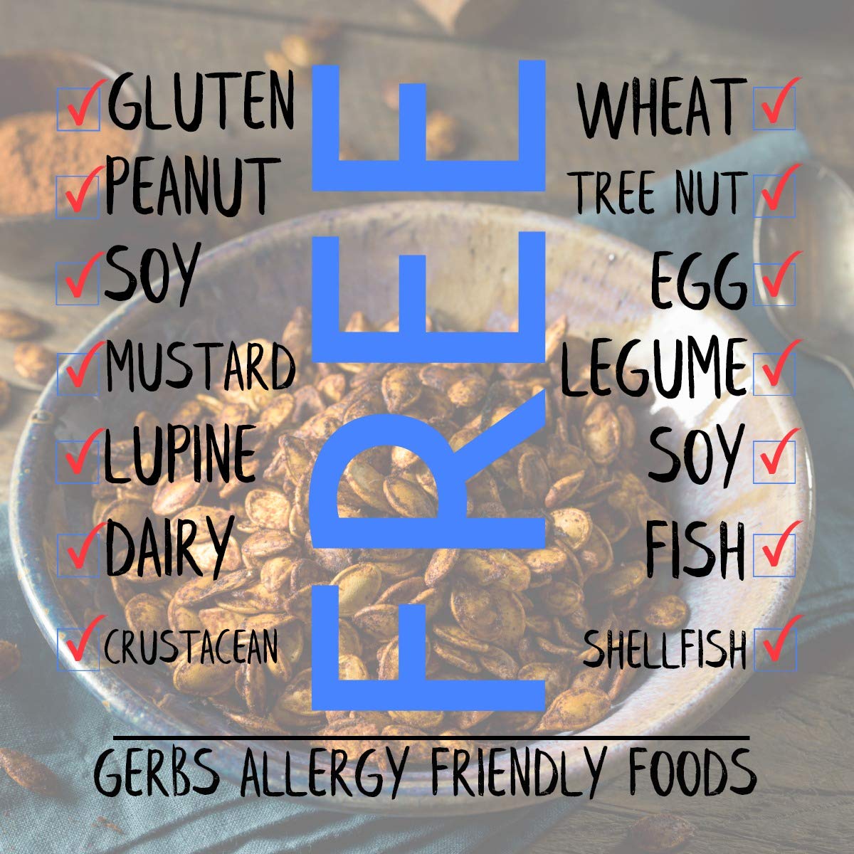 GERBS Toasted Onion & Garlic Whole Pumpkin Seed 4 LBS, Top 14 Allergy Free, Protein packed Superfood Snack, Non GMO, Grown USA &