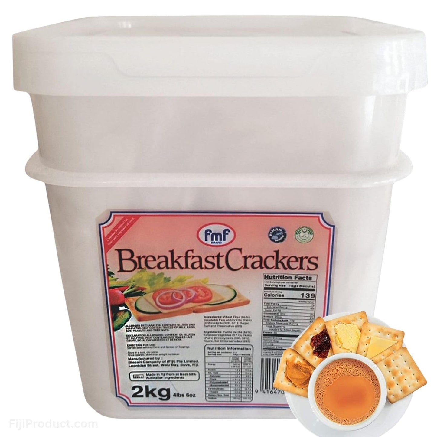 FIJI - fmf Breakfast CRACKERS (2kg Container) Simply... Delicious Anytime Cracker Snacks, Love from FIJI