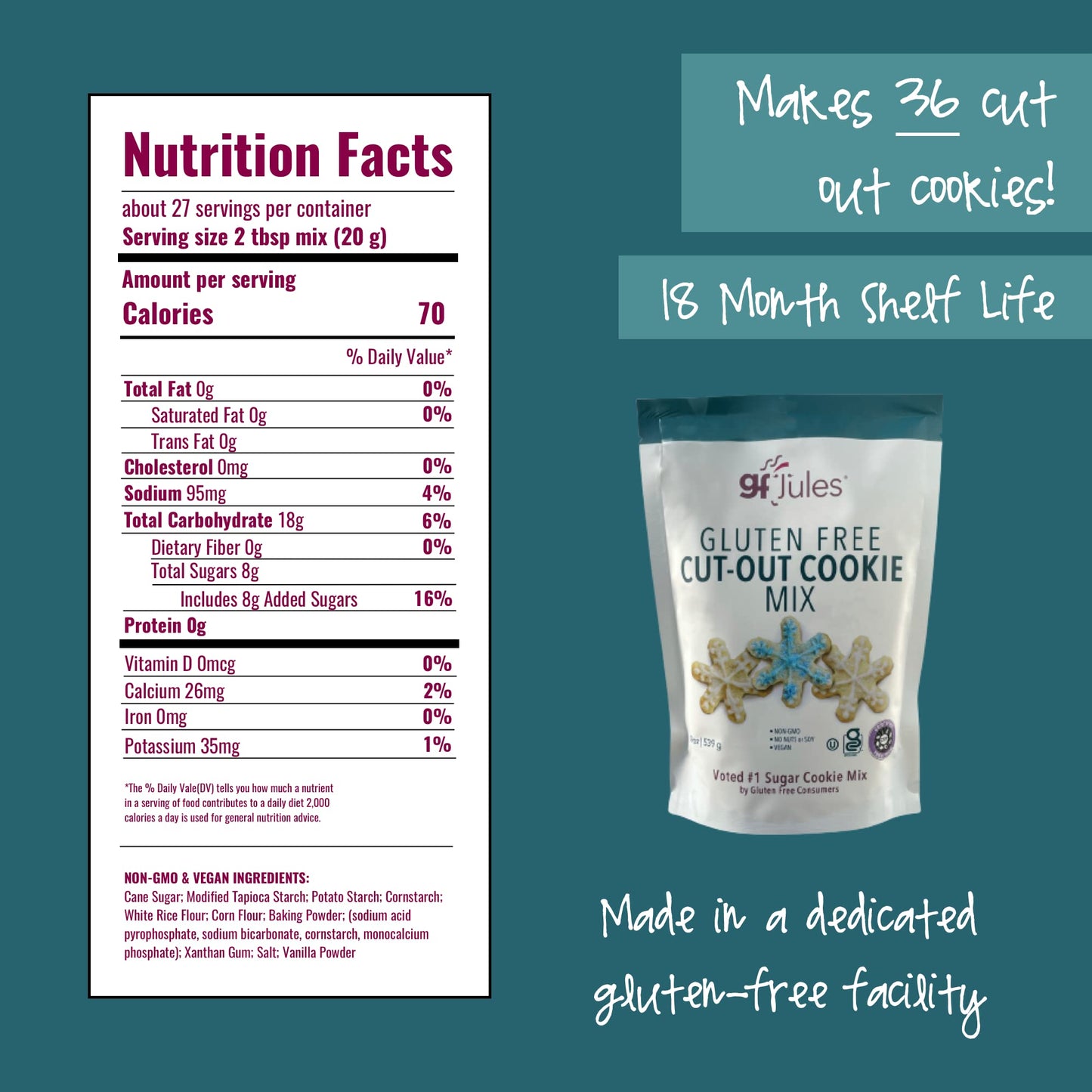 gfJules Certified Gluten Free Cut Out Cookie Baking Mix | No Grit, Non-GMO, Vegan | Certified Top 9 Allergen-Free & Kosher | Mak