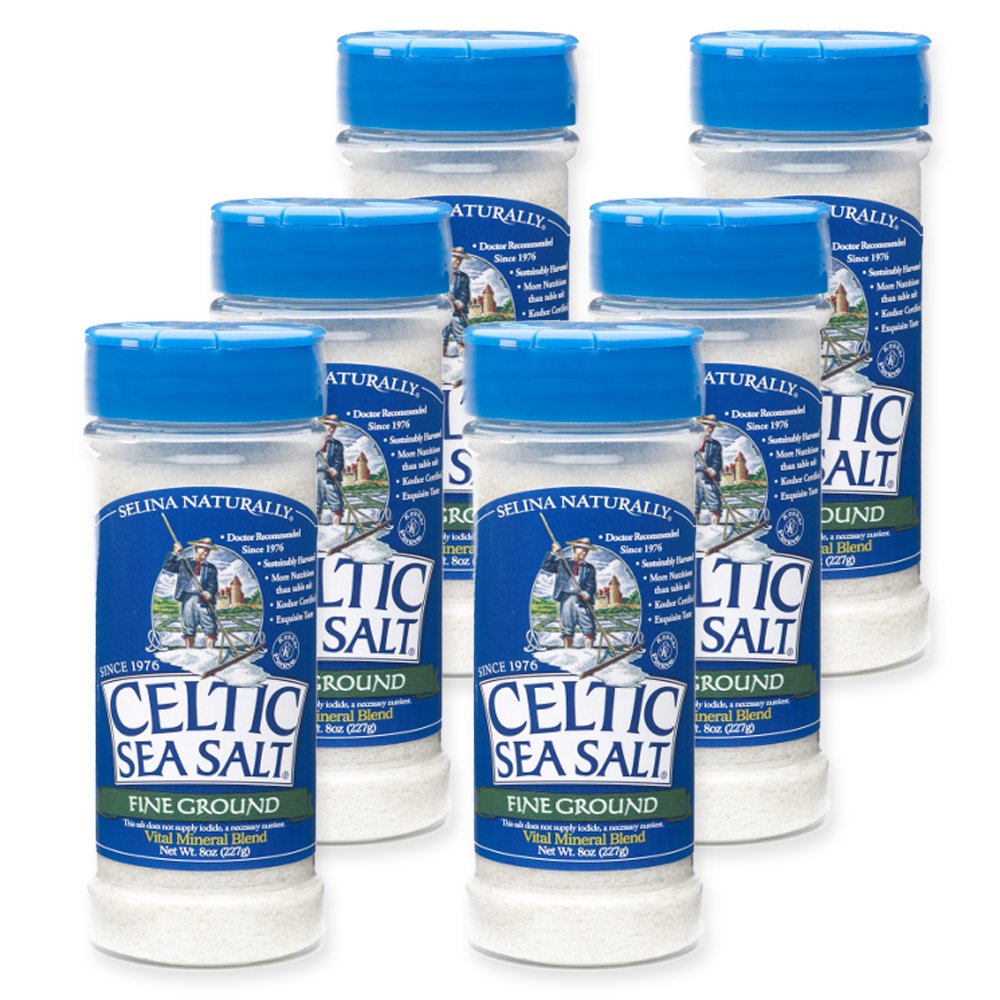 Fine Ground Celtic Sea Salt - (6) 8 Ounce Shaker Jars Of Nutritious, Classic Sea Salt, Great For Cooking, Baking, Pickling, Finishing And More, Pantry-Friendly, Gluten-Free, Kosher And Paleo-Friendly