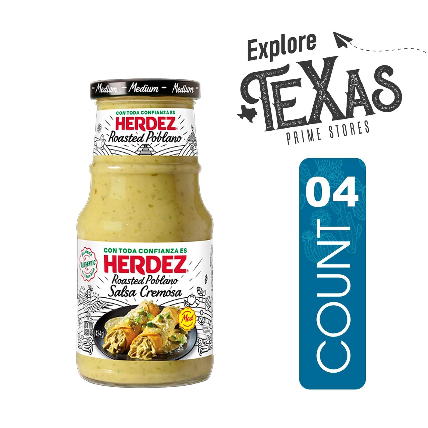 Herdez - Lavinia Essentials Bundle: 4-Pack of Salsa Cremosa Roasted Poblano 16oz Glass Bottle + 1 Utility Prop