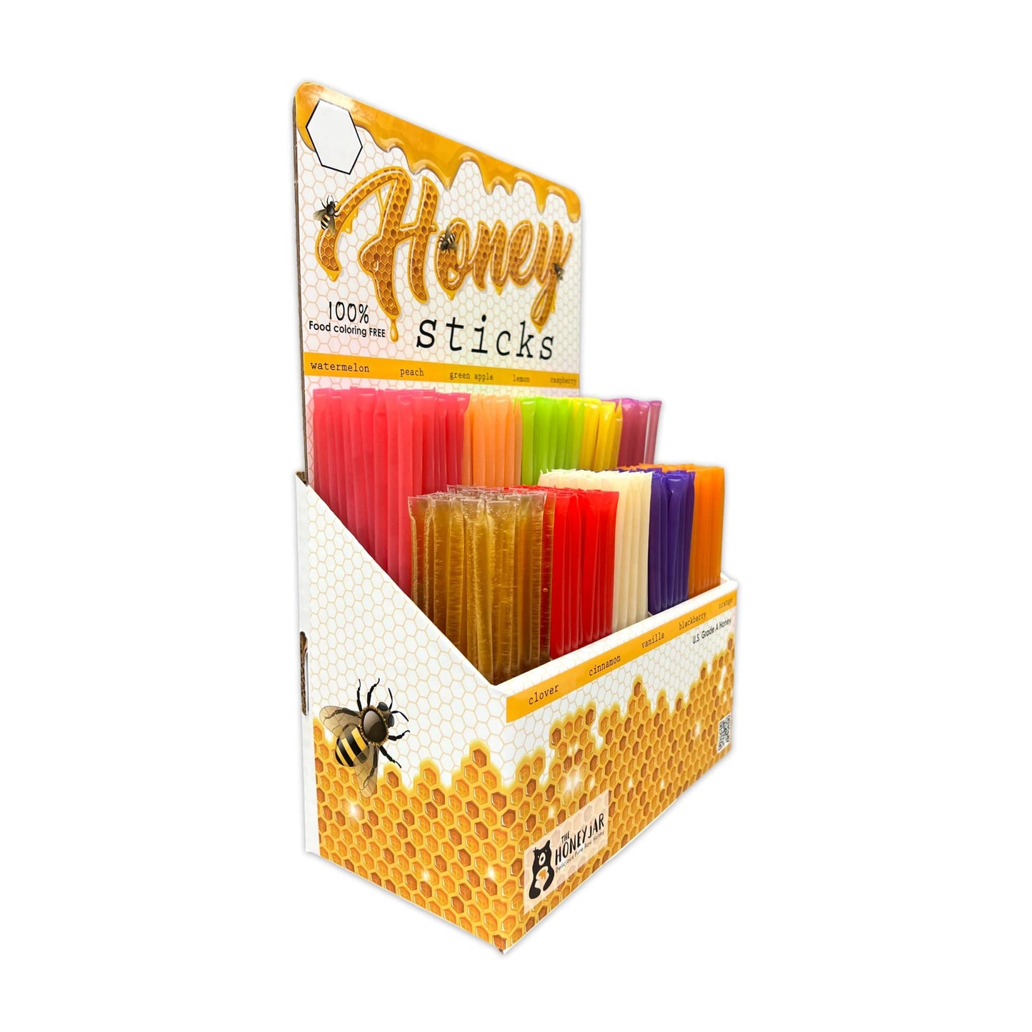 The Honey Jar - Traditional Honey Stick Retail Display With 500 Assorted Honey Sticks Perfect For Gift Shop, Grocery Store, Bout