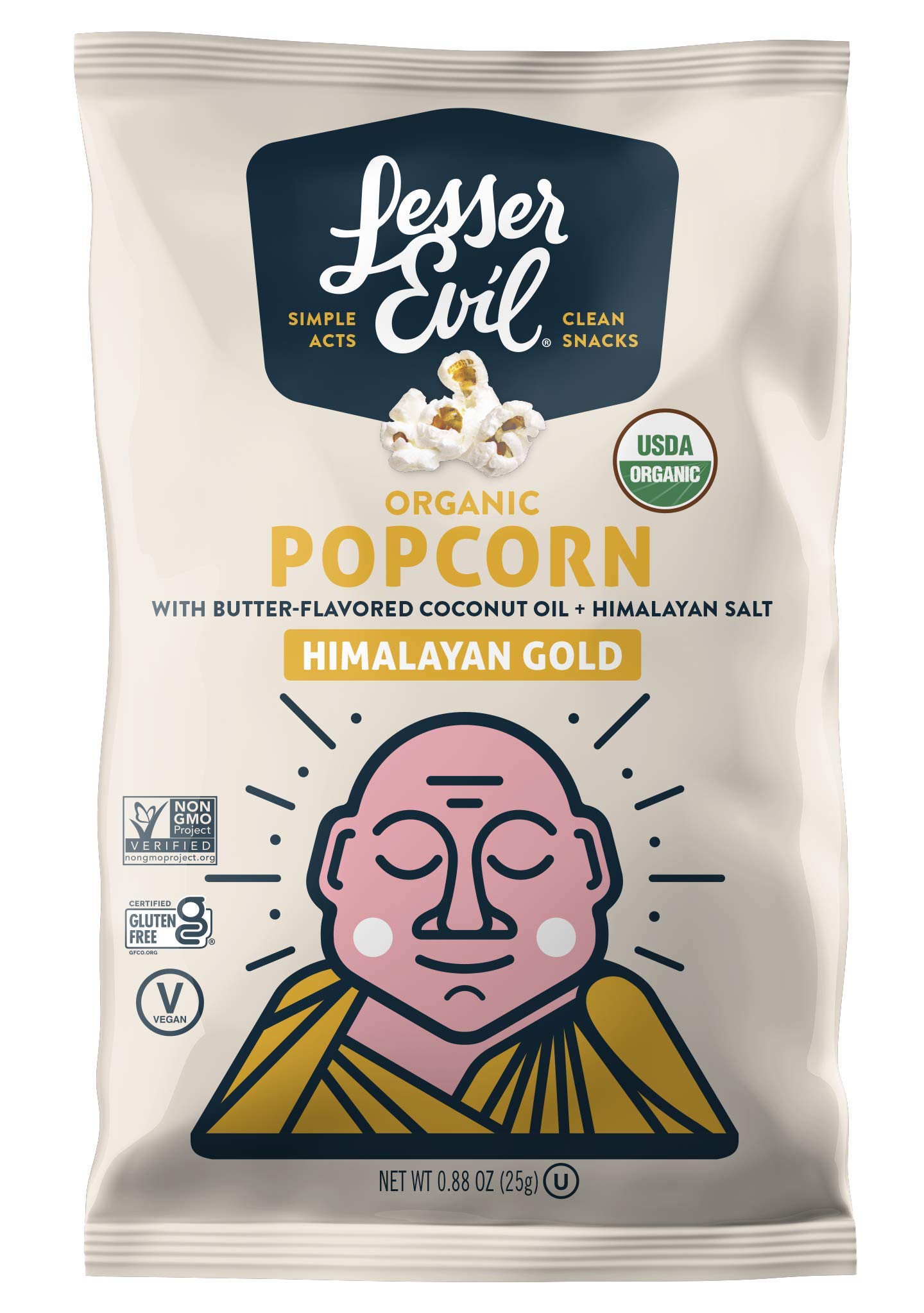 Lesserevil Himalayan Gold Organic Popcorn, No Artificial Ingredients, 0.88 Ounce (Pack of 25)
