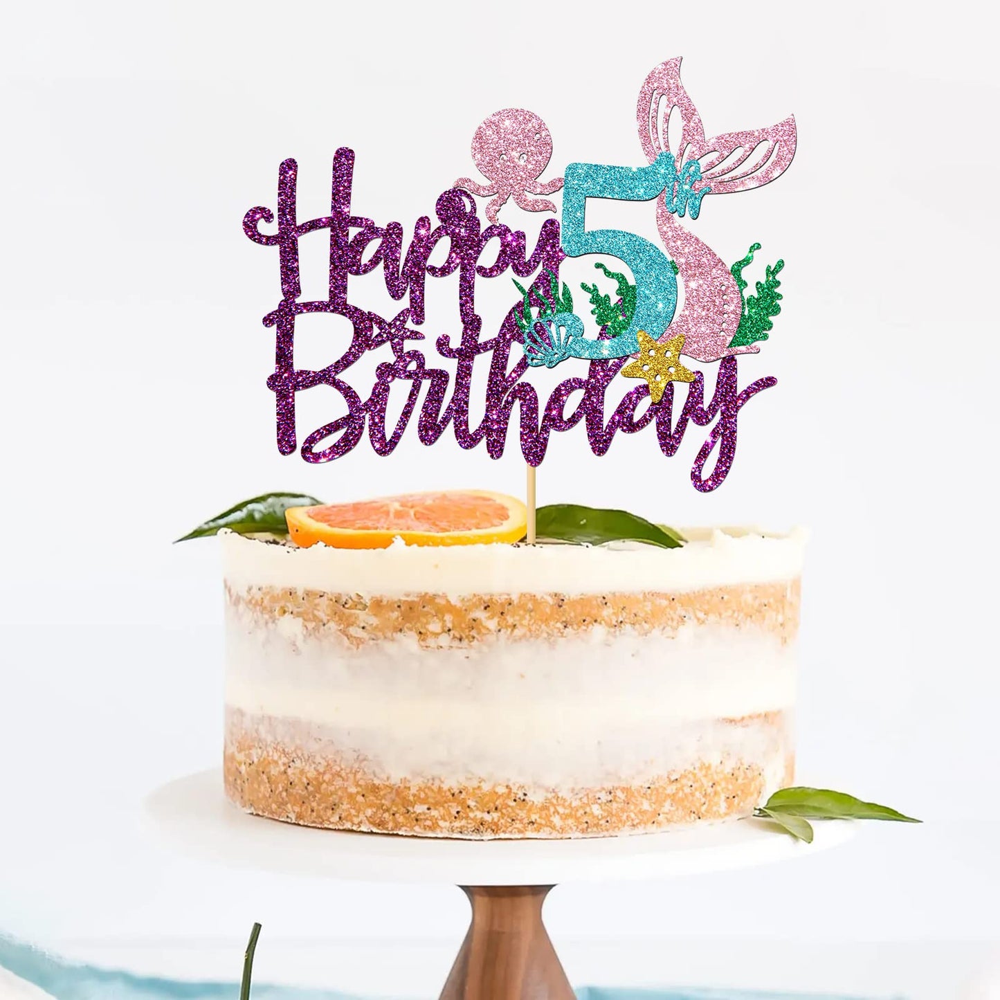 Roadsea Mermaid Happy 5Th Brithday Cake Topper - Under The Sea Theme Girl Kid Five Birthday Cake Supplies/Ocean World 5Th Mermai