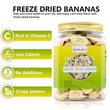 Freeze Dried Bananas, 6Oz/170G Freeze Dried Fruit, Drie-D Banana Chips Natural, No Add Sugar, Fruit Snacks For Traveling, Hiking, Cycling, Camping