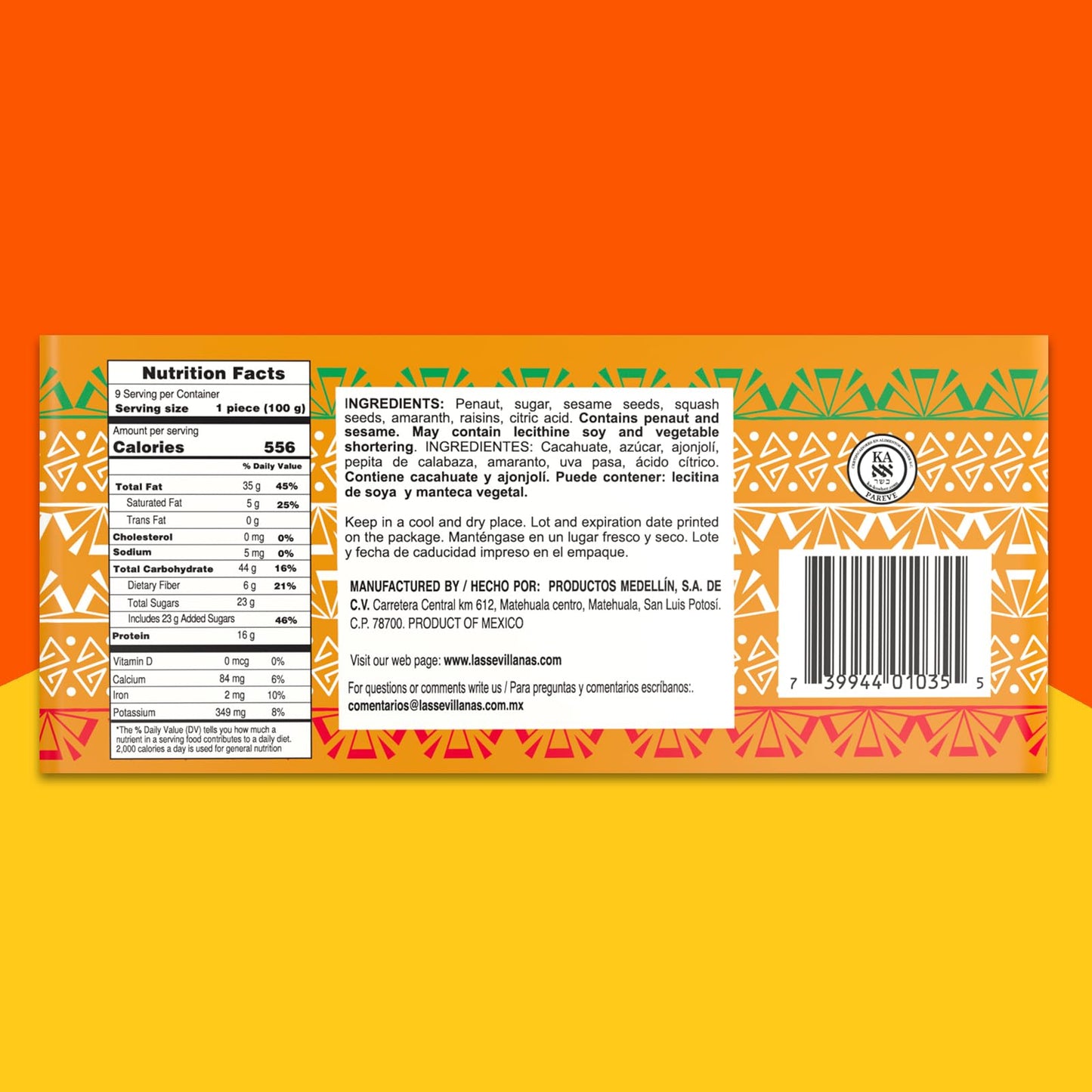 Las Sevillanas Palanqueta Mixta - Peanut And Mixed Seeds Bar, Traditional Mexican Candy, Crunchy Snack Bar With Peanuts & Mixed