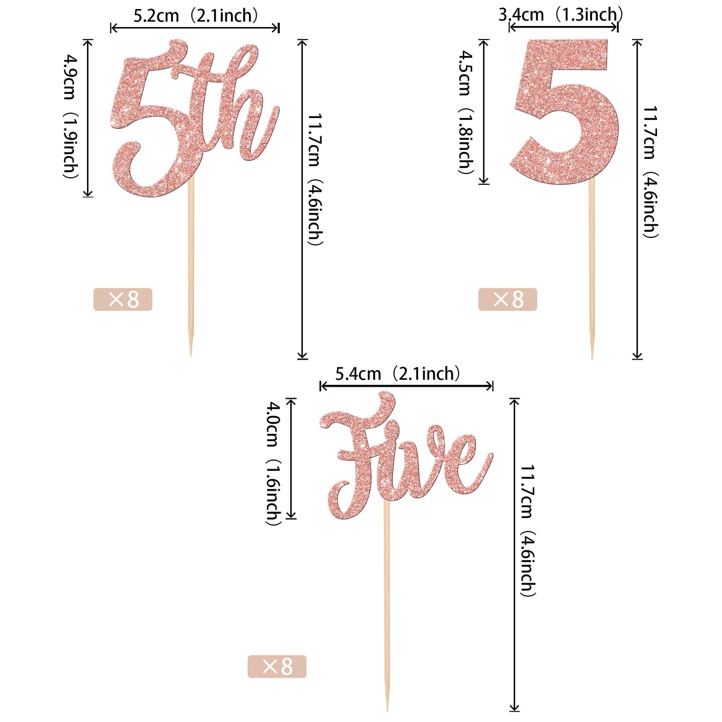 24 Pcs Five Cupcake Toppers Glitter 5Th Birthday Cupcake Picks Number 5 Cupcake Decorations For Baby Shower Kids 5Th Birthday An