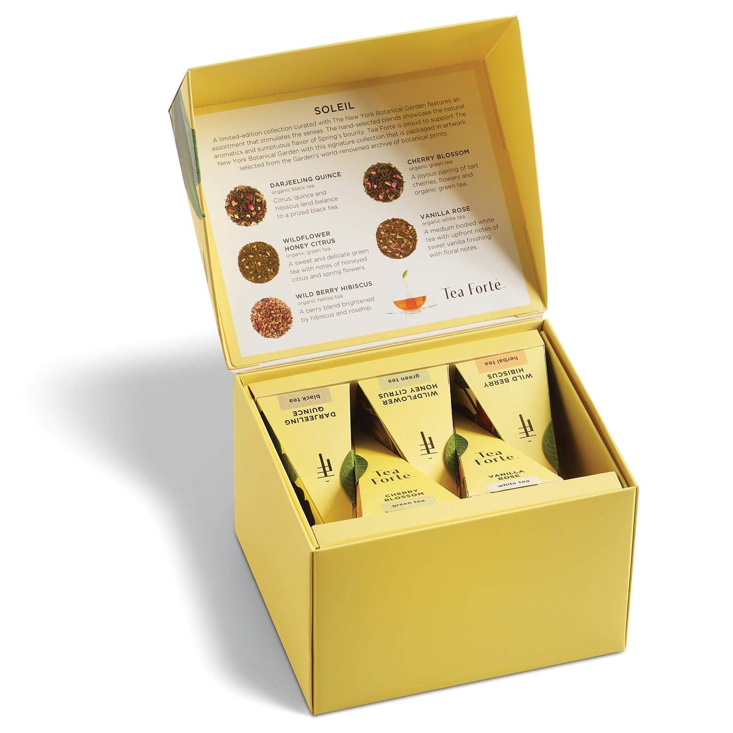 Tea Forte Soleil Gift Set With Yellow Cafe Cup, Tea Tray And 10 Handcrafted Pyramid Tea Infuser Bags