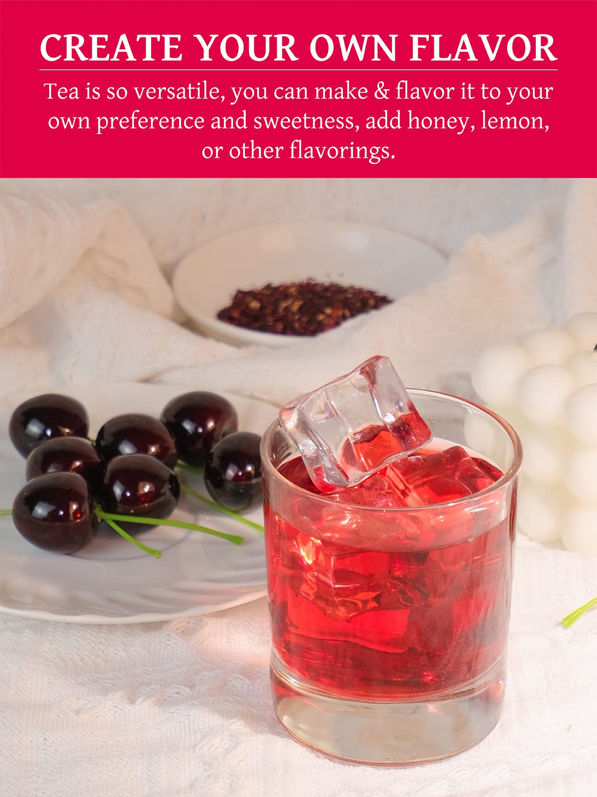 TeeLux Hibiscus Tea Bags, Herbal Tea, Caffeine Free, Refreshing Tart Flavor, 100 Count