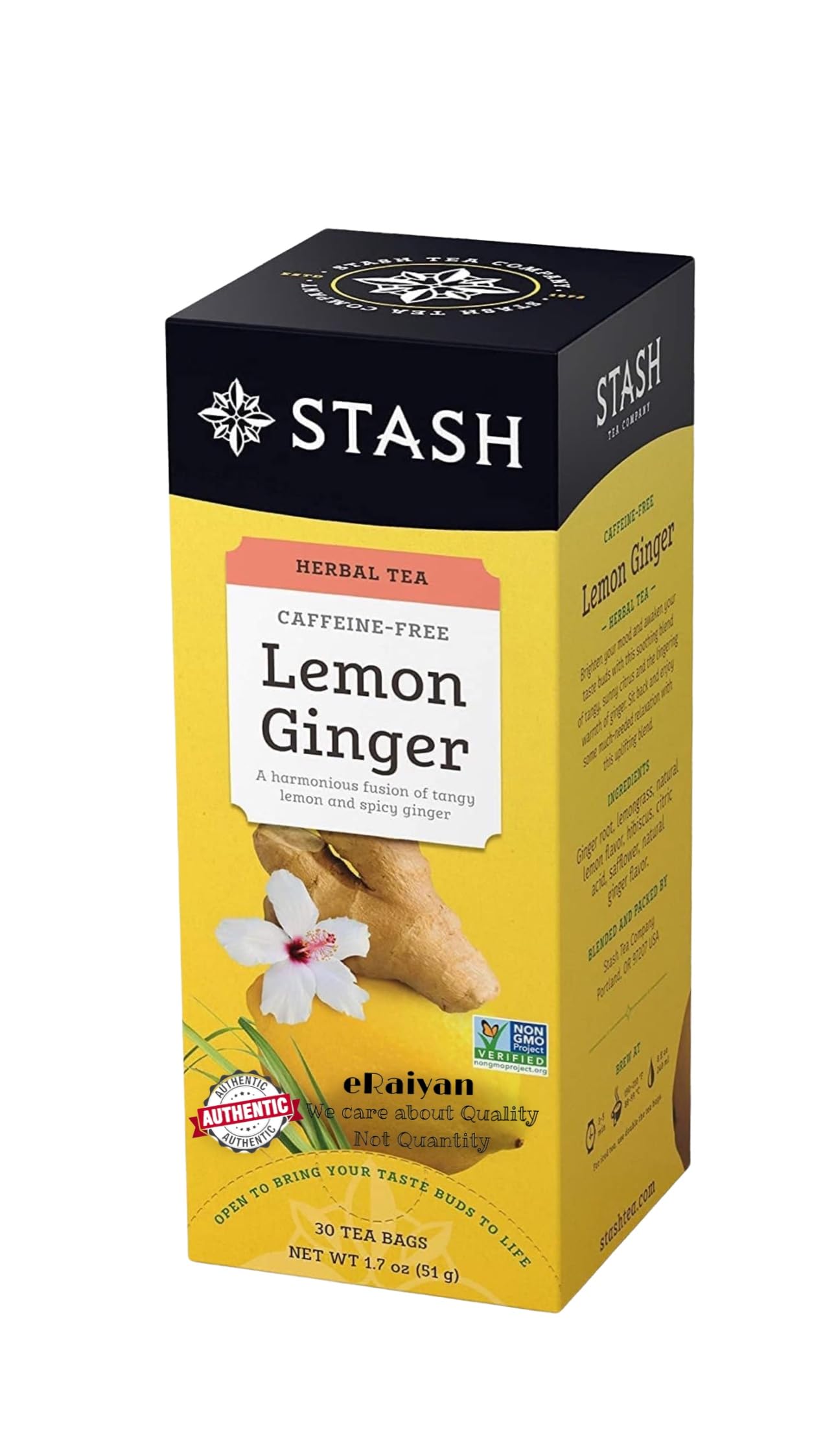 eRaiyan Lemon Ginger Herbal Tea - 30 Tea Bags, 1 Box