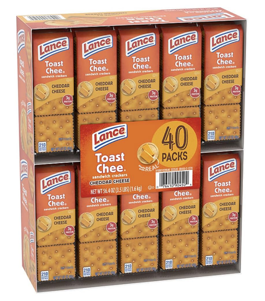 Lance Toast Chee Cheddar Cheese Sandwich Snack Crackers, 40 Count Bulk