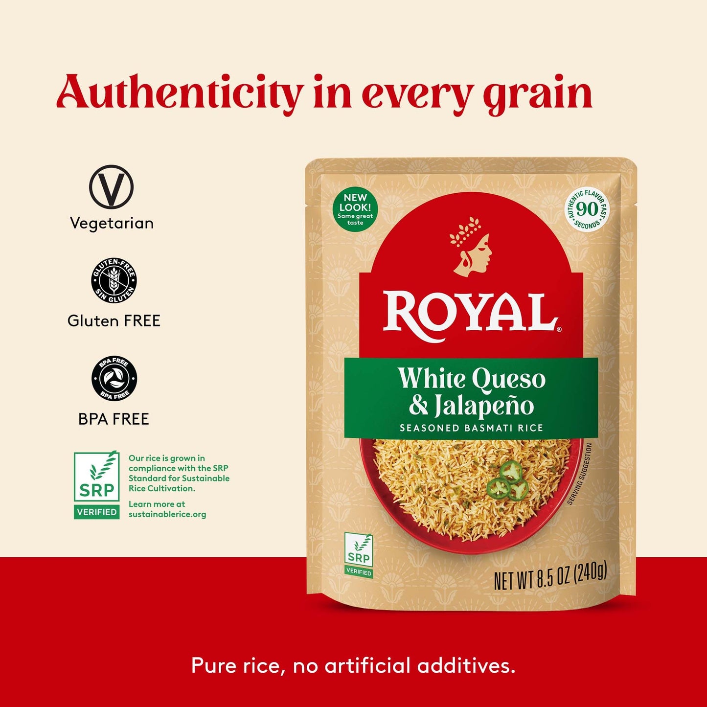 Royal - Ready To Heat Rice - Authentic White Queso & Jalapeno, 4 Count