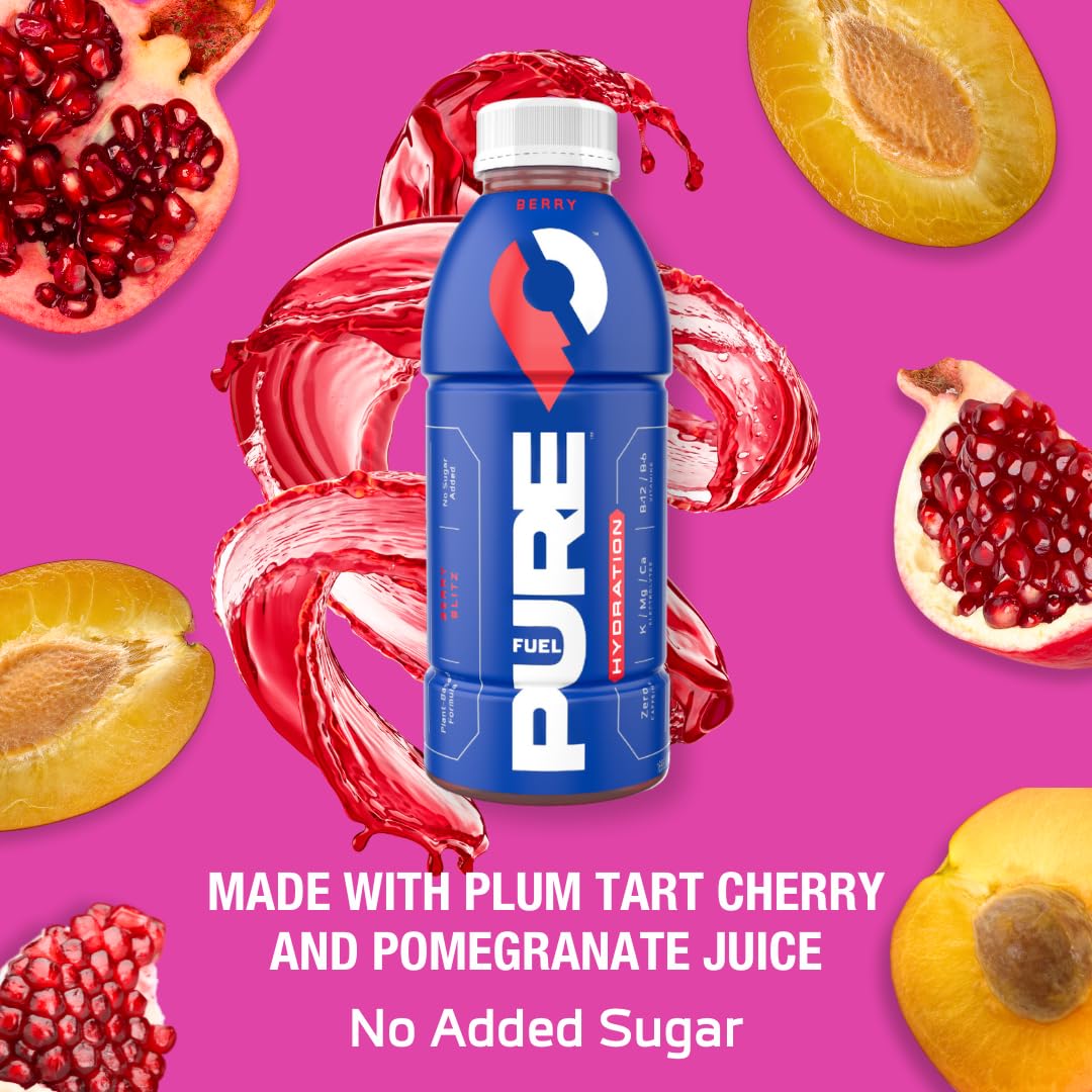 Pure Fuel Hydration Drinks Berry Blitz - Plant-Based Healthy Electrolyte Drinks With B-Vitamins - No Added Sugar - 12 Pack X 16.